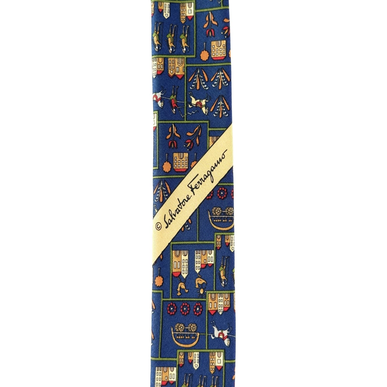 Salvatore Ferragamo Tie Silk Dark Blue Color with Farmer Life Theme Size ONE SIZE - 4 Thumbnail