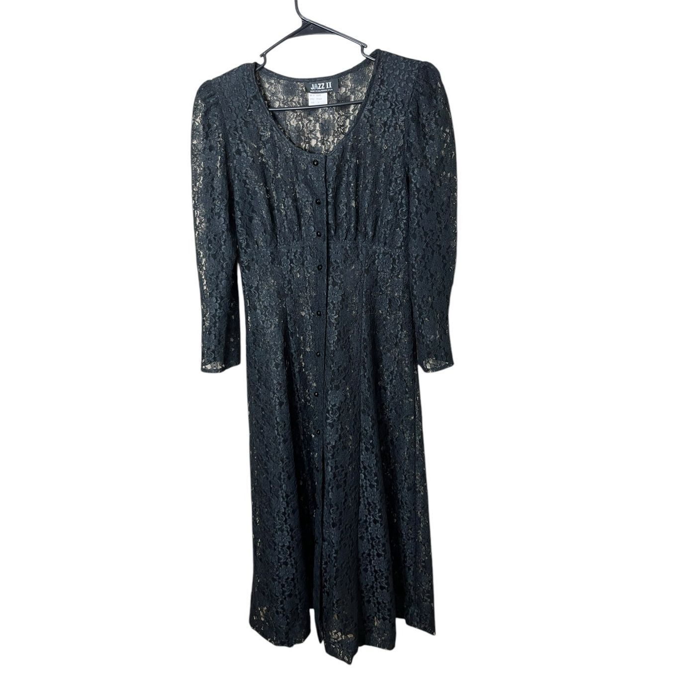 Other Vintage Jazz II Black Lace Long Sleeve Maxi Dress Sheer Size Size M / US 6-8 / IT 42-44 - 1 Thumbnail