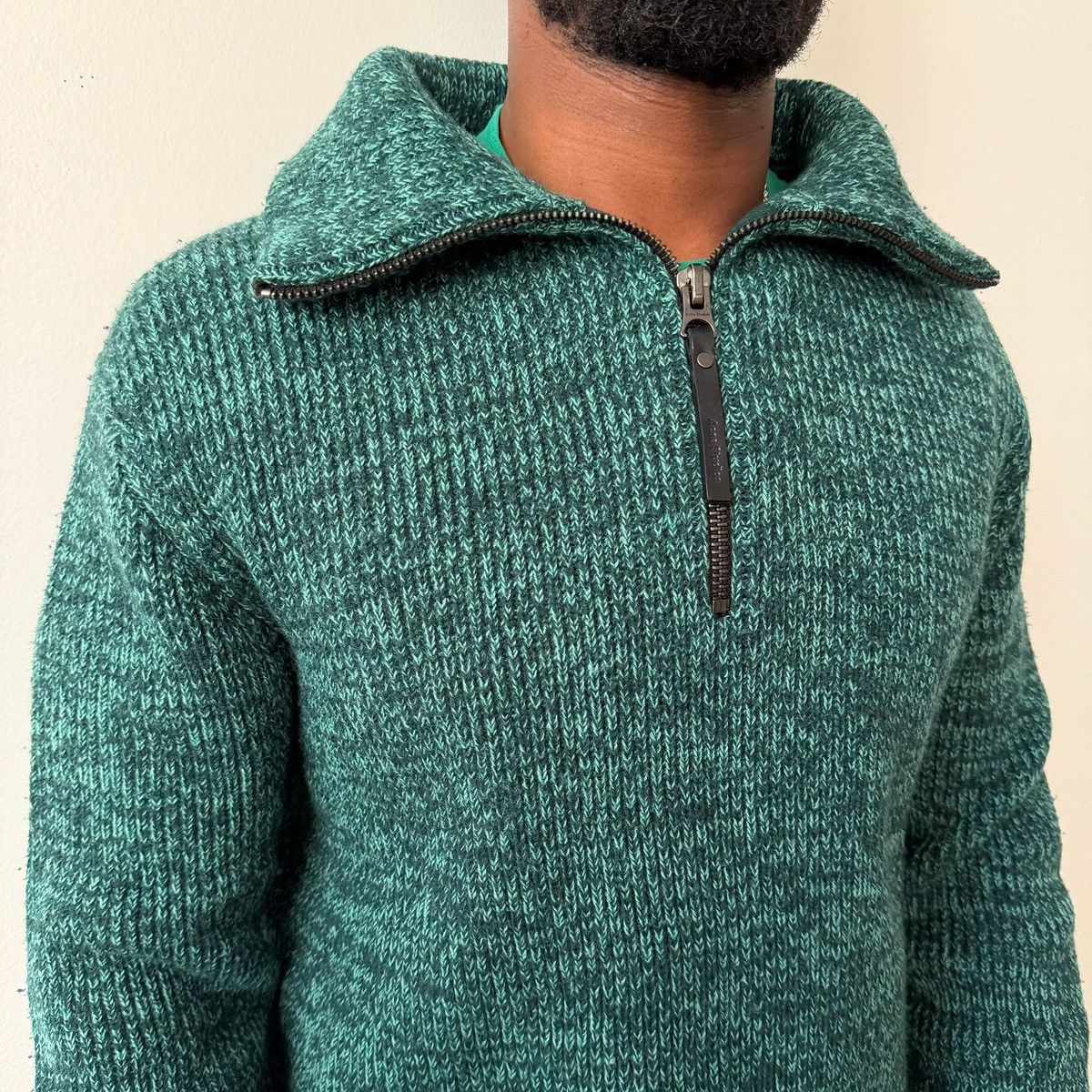Acne Studios Acne Studios Half-Zip Ribbed Sweater in Forest Green L Size US L / EU 52-54 / 3 - 3 Thumbnail