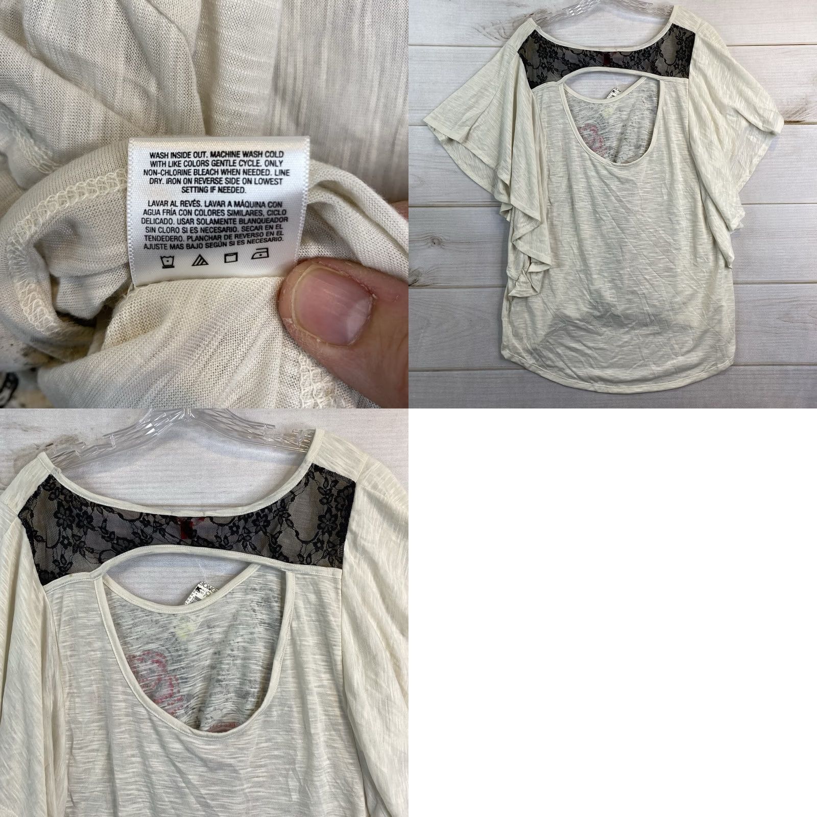 Vintage Bongo Blouse Shirt Womens 2X Floral Studded Bell Sleeve Open Back Lace Detail Sheer NWT Size XXL / US 16-18 / IT 52-54 - 8 Thumbnail