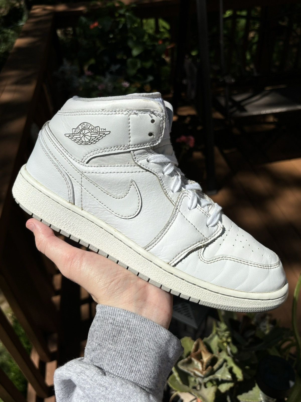 Nike Air Jordan 1 Mid White Wolf Grey 2016 Sz 7 Nike Sneakers Grailed