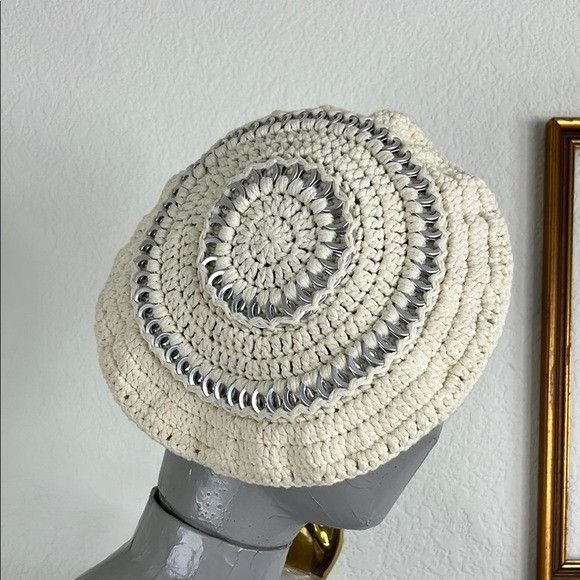 Ganni Ganni Women's Cotton Knitted Beret in Egret Size ONE SIZE - 1 Thumbnail