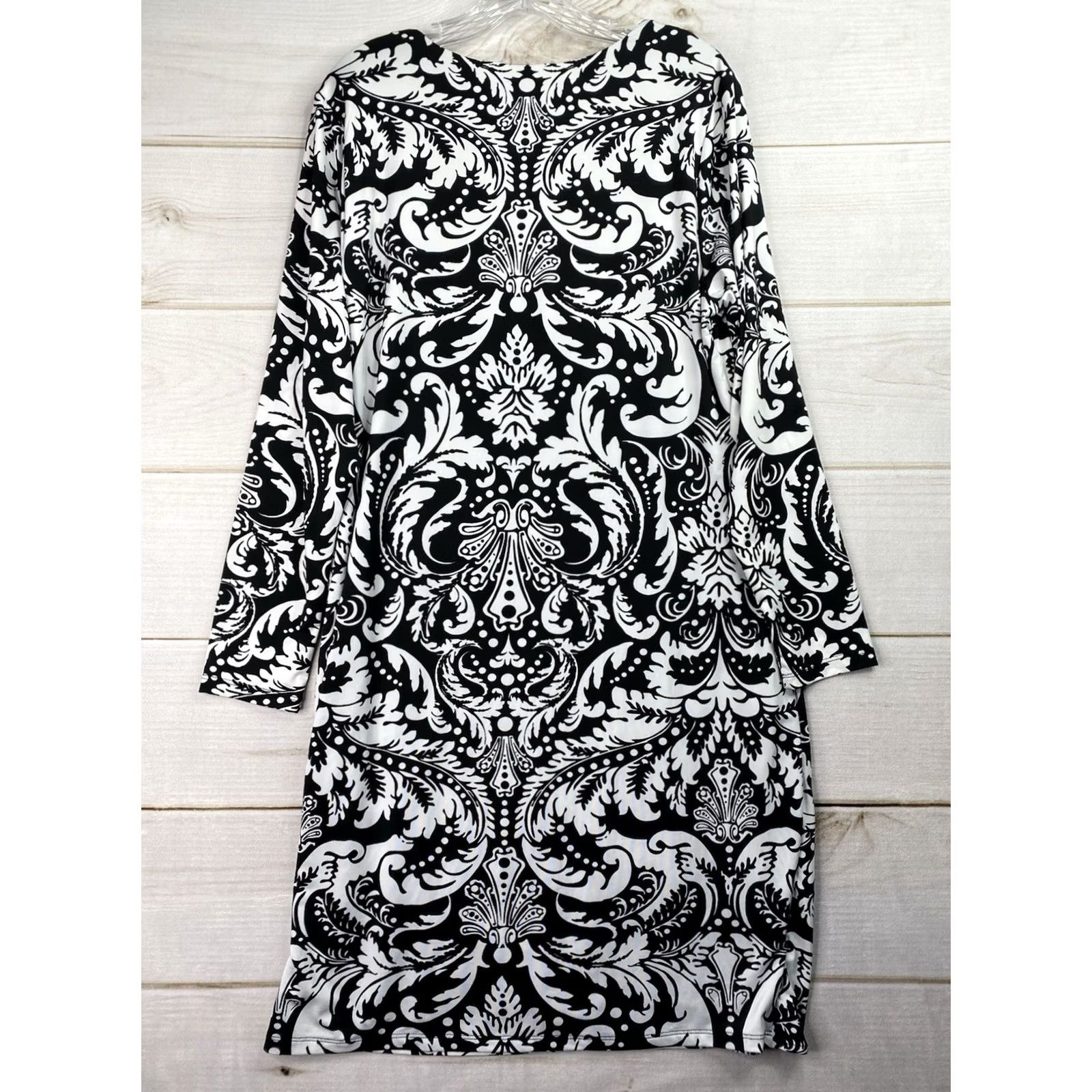 Vintage INC International Concepts Dress 1X Black White Paisley Draped Neck Stretch Jersey Knee Length Womens Plus Size 1X Size XL / US 12-14 / IT 48-50 - 7 Thumbnail