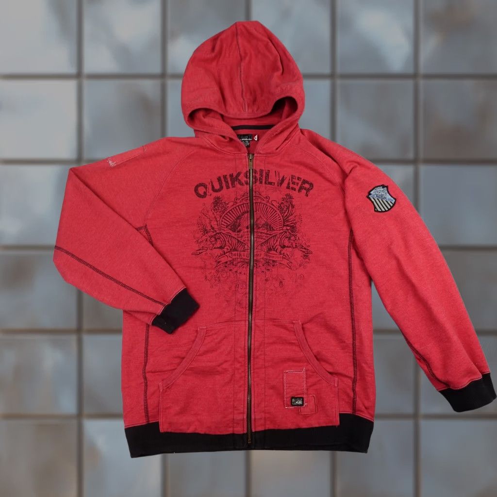 Quiksilver Quiksilver Hoodie Mens XL Red Full Zip Graphic Sweatshirt Tigers Patch Surf Y2K 90s Grunge Size US XL / EU 56 / 4 - 1 Thumbnail