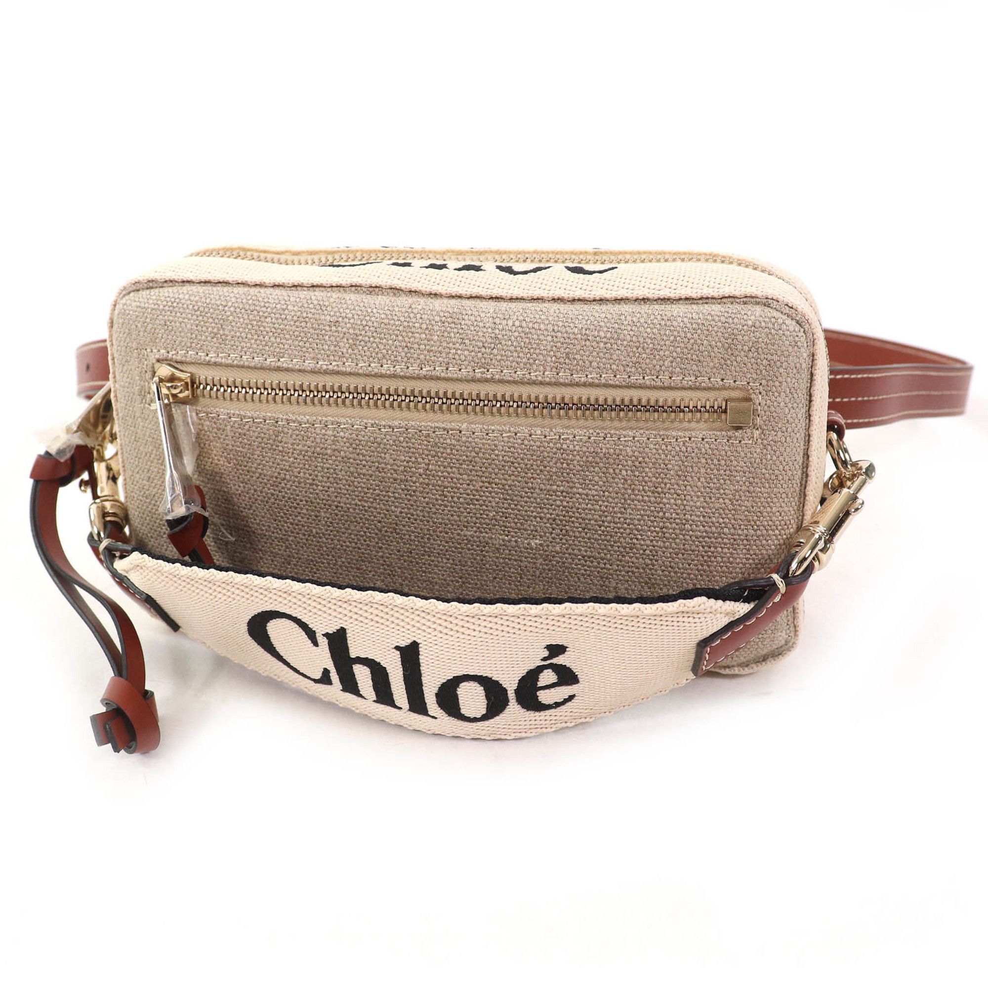 Chloe Chloé Chloe WOODY linen and leather accents with logo waist pouch, crossbody bag, shoulder beige or brown, includes dust made in Italy. Size ONE SIZE - 1 Thumbnail
