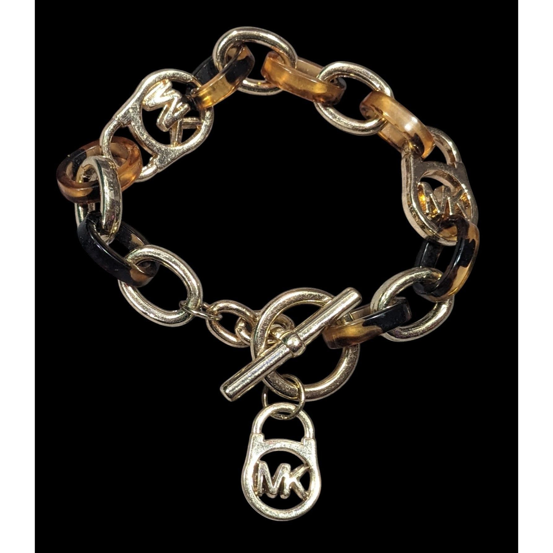 Michael Kors Michael Kors Preppy Tortoise And Gold Tone Link Bracelet Size ONE SIZE - 3 Thumbnail