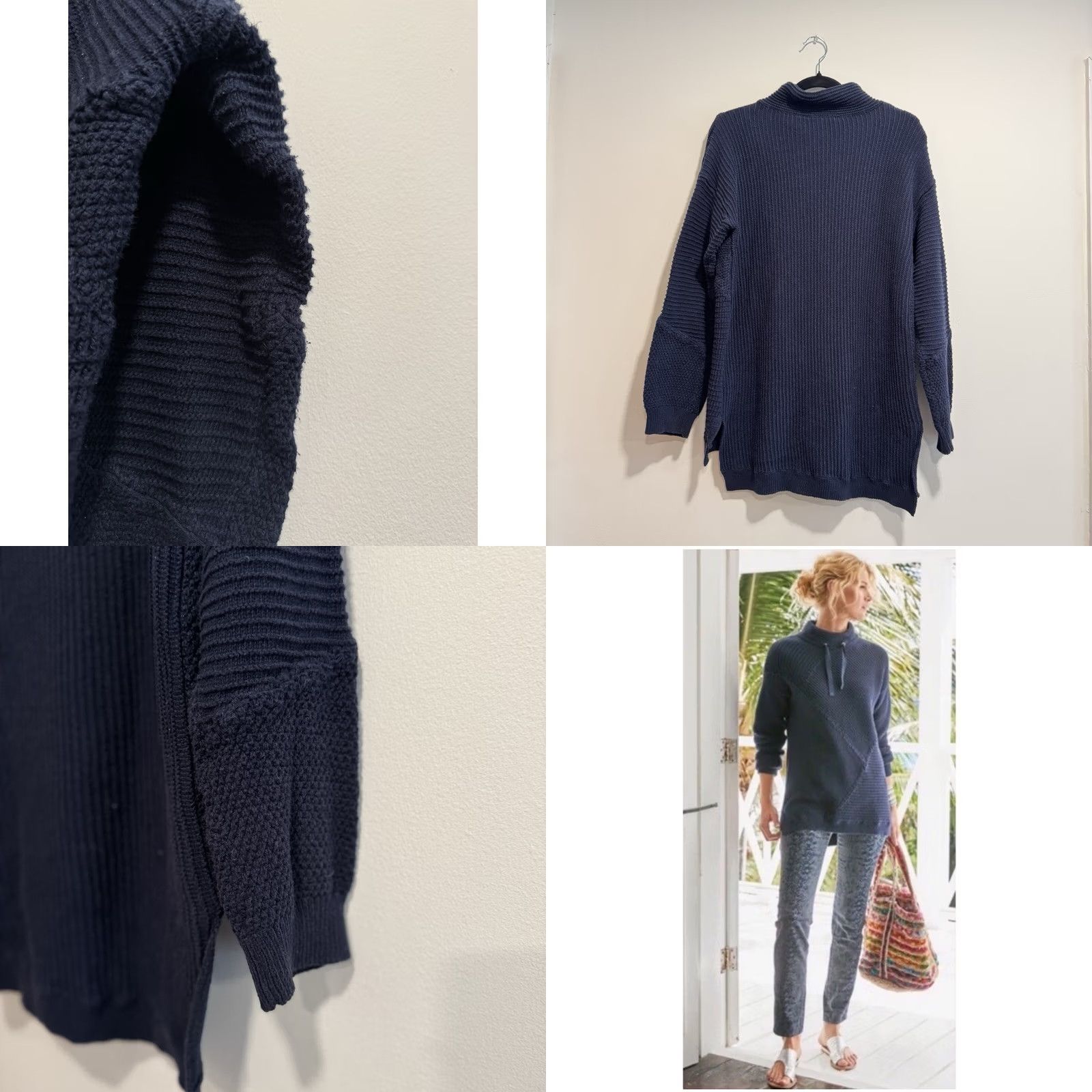 Soft Surroundings Soft Surroundings Sweater Navy Blue Knit Mock Neck Long Sleeve Pullover Textured Ribbed Hem Diagonal Pattern Tunic M Womens Size M / US 6-8 / IT 42-44 - 9 Thumbnail