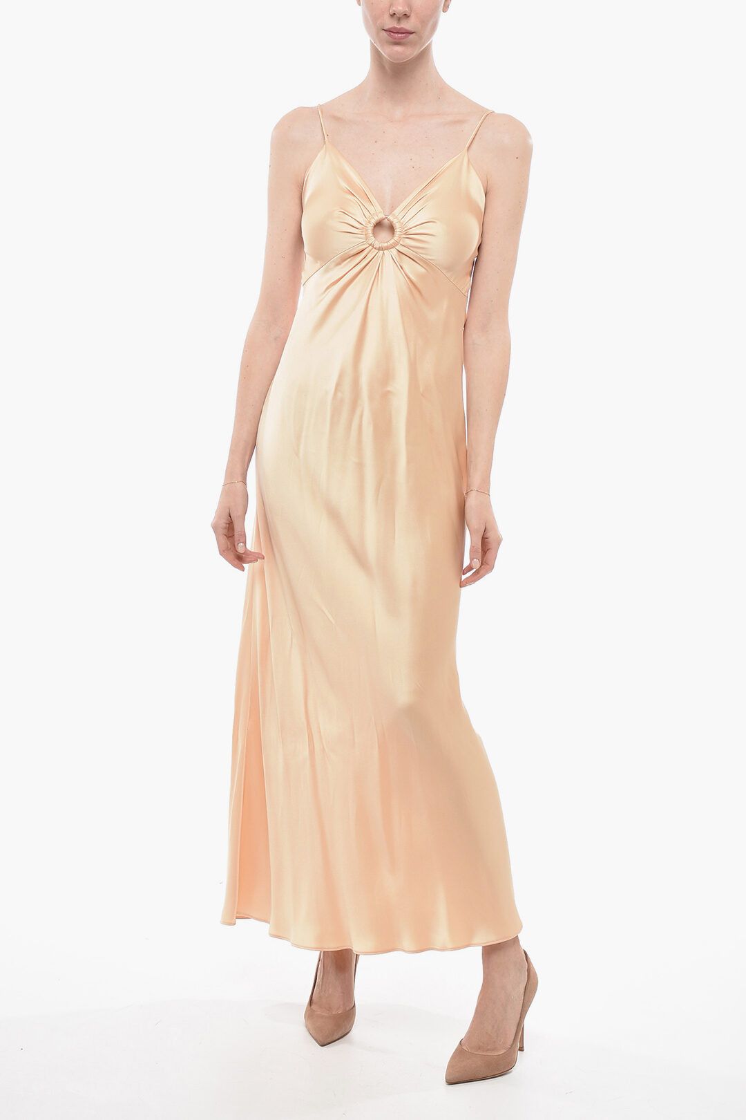 Stella McCartney og1mm0824 Cut-Out Satin Slip Dress in Light Yellow Size S / US 4 / IT 40 - 1 Thumbnail