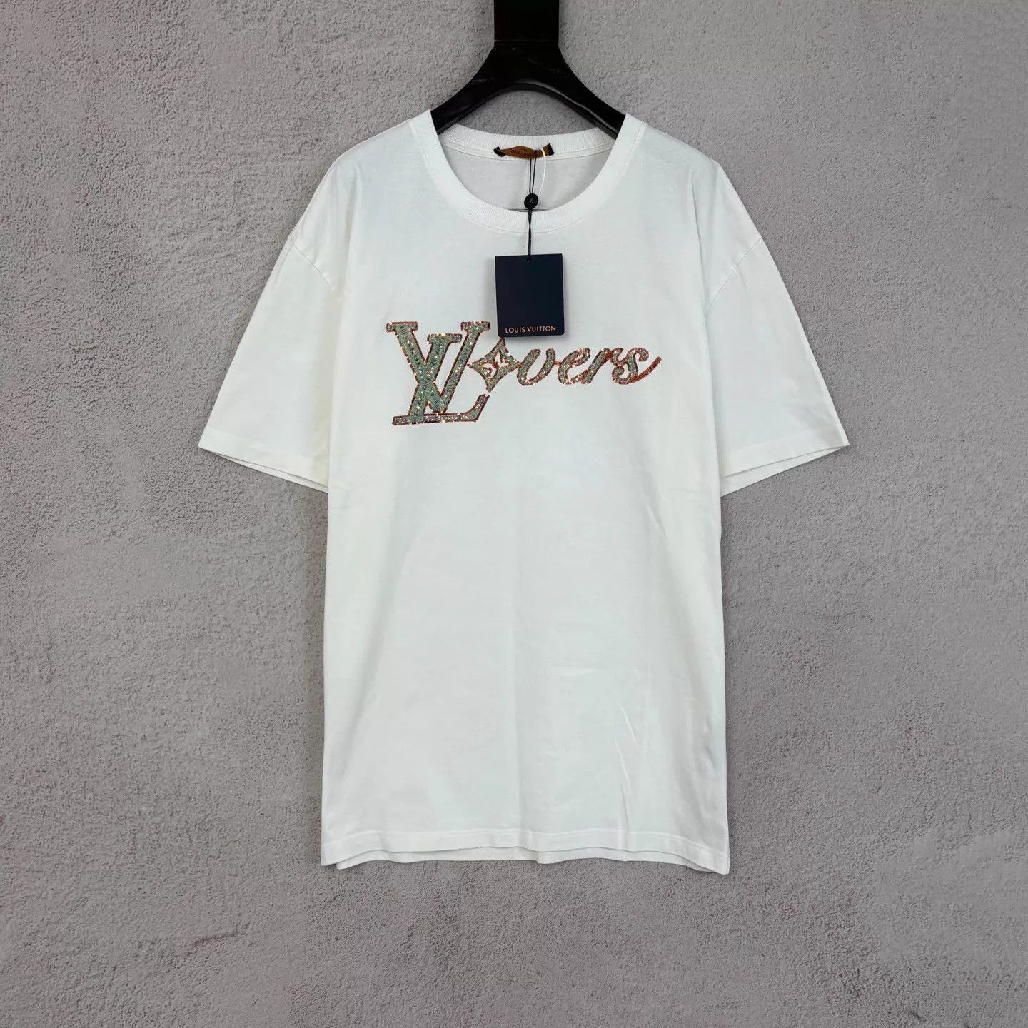 Louis Vuitton White Sequin 'Lovers' Graphic Short Sleeve Tee Size US XXL / EU 58 / 5 - 1 Thumbnail