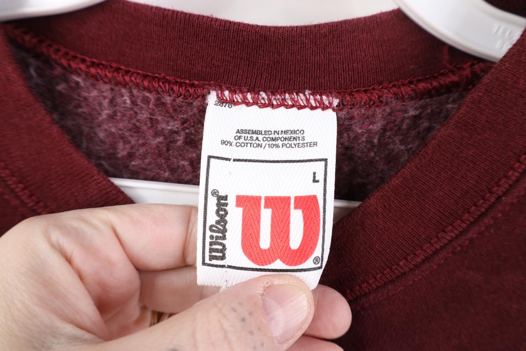 Wilson Vintage 90s Wilson Blank Crewneck Sweatshirt Burgundy Red Size L / US 10 / IT 46 - 6 Thumbnail