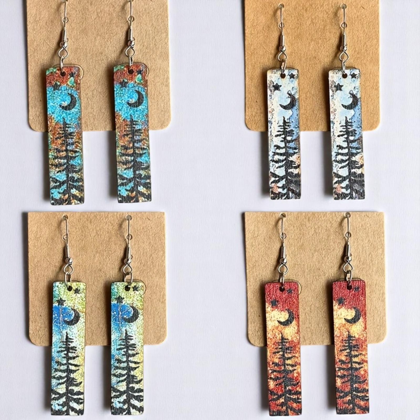 Other Nature Scene Wood Earrings Pine Tree Night Sky Design New Size ONE SIZE - 4 Thumbnail