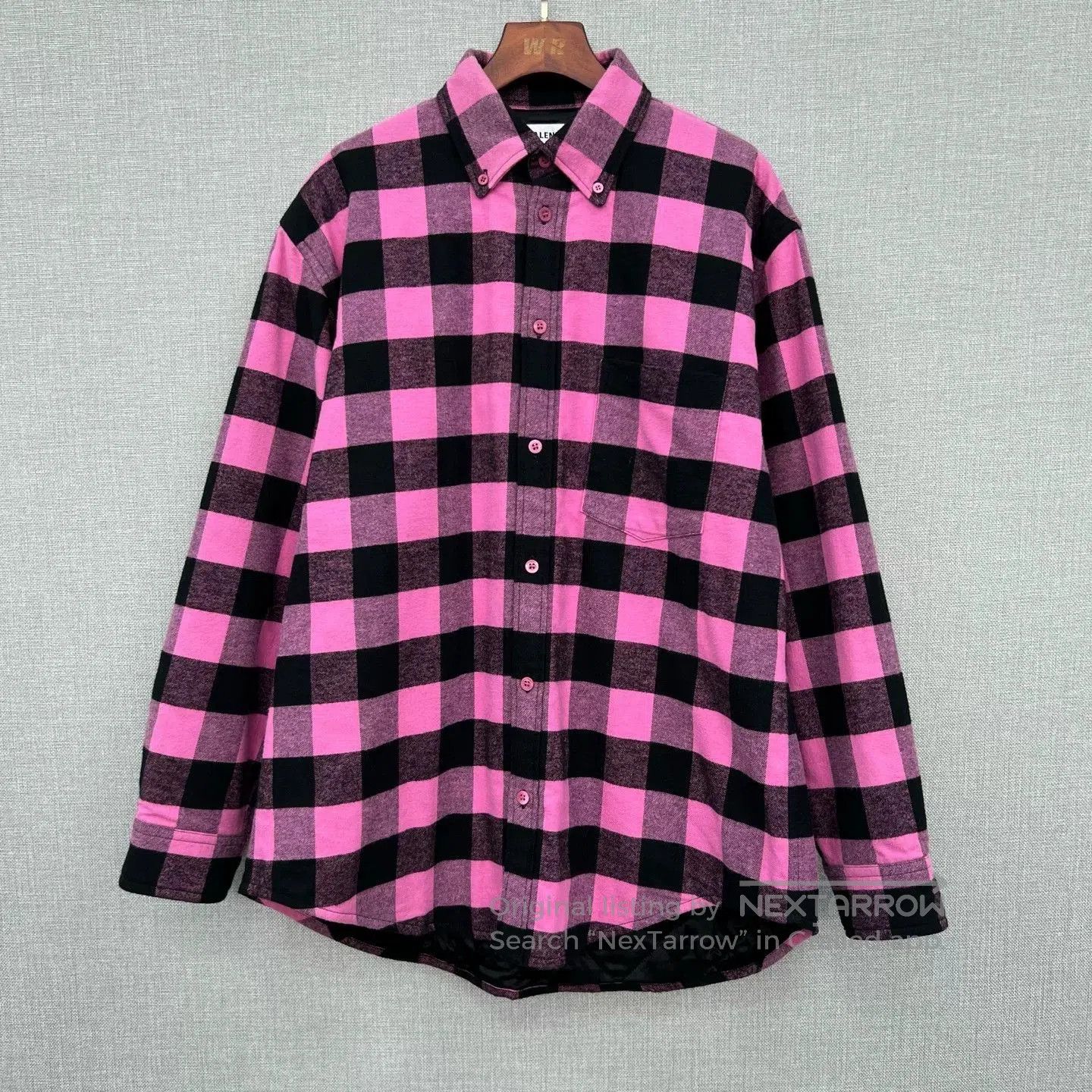 Balenciaga Balenciaga Black Pink Flannel Logo Plaid Shirt Jacket. Size XXS / US 00 / IT 34 - 1 Thumbnail