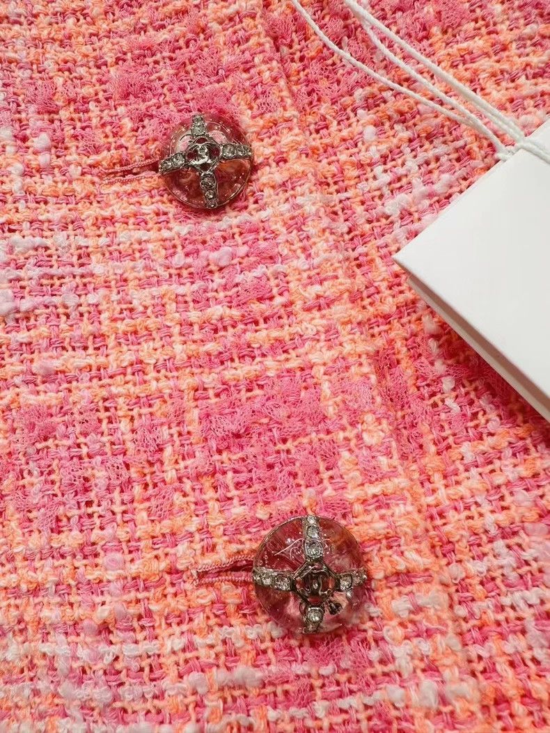 Chanel Chanel 24c pink orange tweed round-neck short jacket Size S / US 4 / IT 40 - 3 Thumbnail