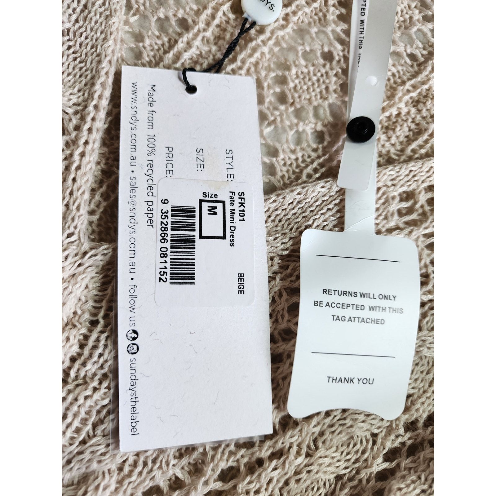 Other SNDYS Fate Mini Dress M NWT Beige Crochet Open Knit Boho Size M / US 6-8 / IT 42-44 - 4 Thumbnail