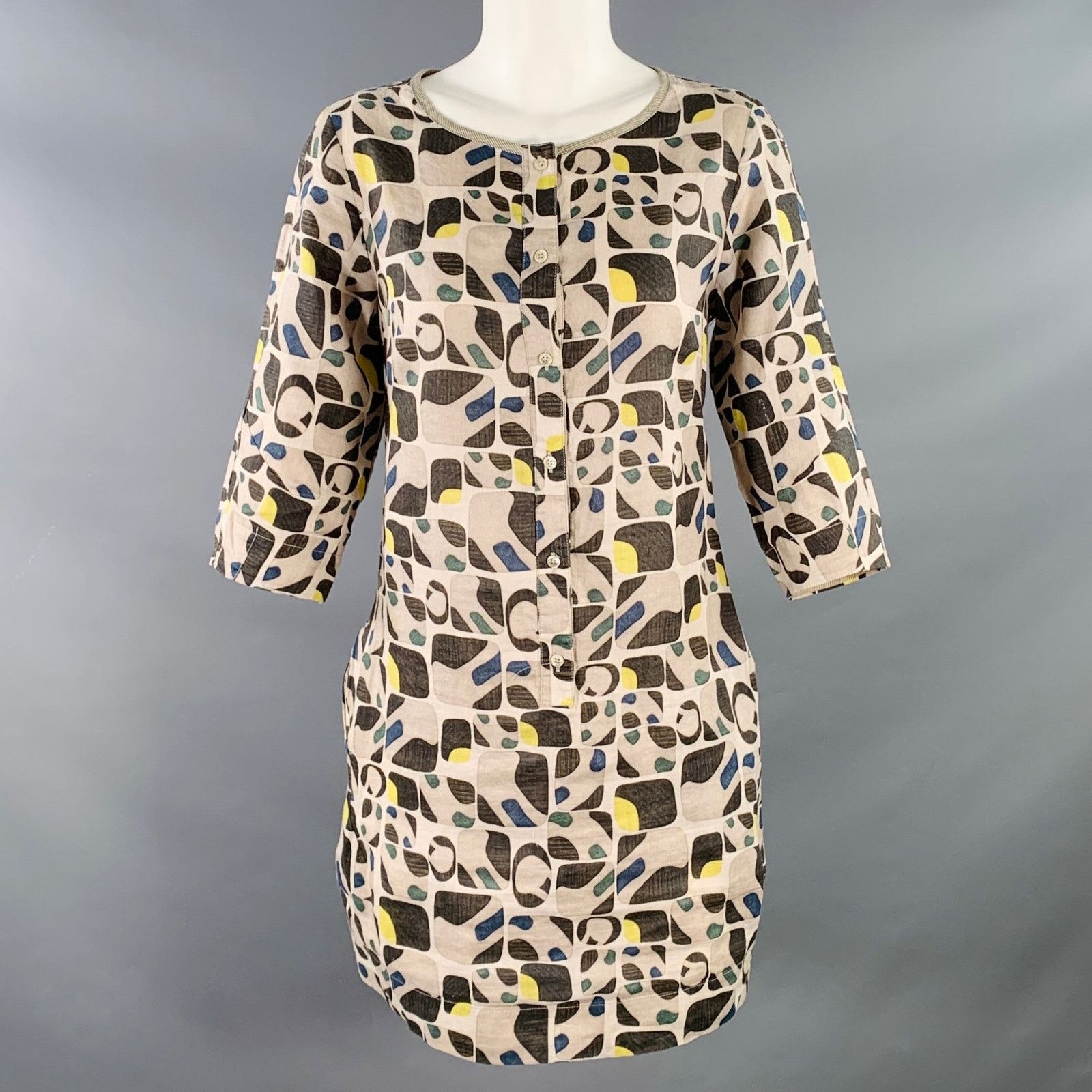 Max Mara Grey Multi Color Cotton Silk Abstract Short Sleeve Dress Size S / US 4 / IT 40 - 1 Thumbnail
