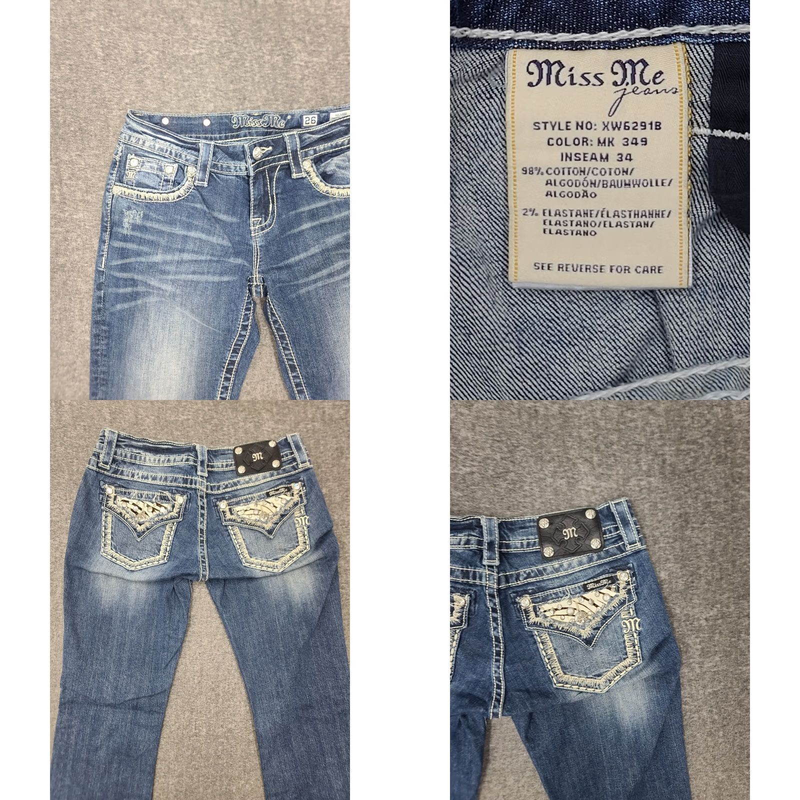 Miss Me Miss Me Jeans Relaxed Bootcut 26x33 Denim Blue Heavy Stitch 5-Pocket Embroidered Rhinestone Womens Jeans Size 26" / US 2 / IT 38 - 8 Thumbnail