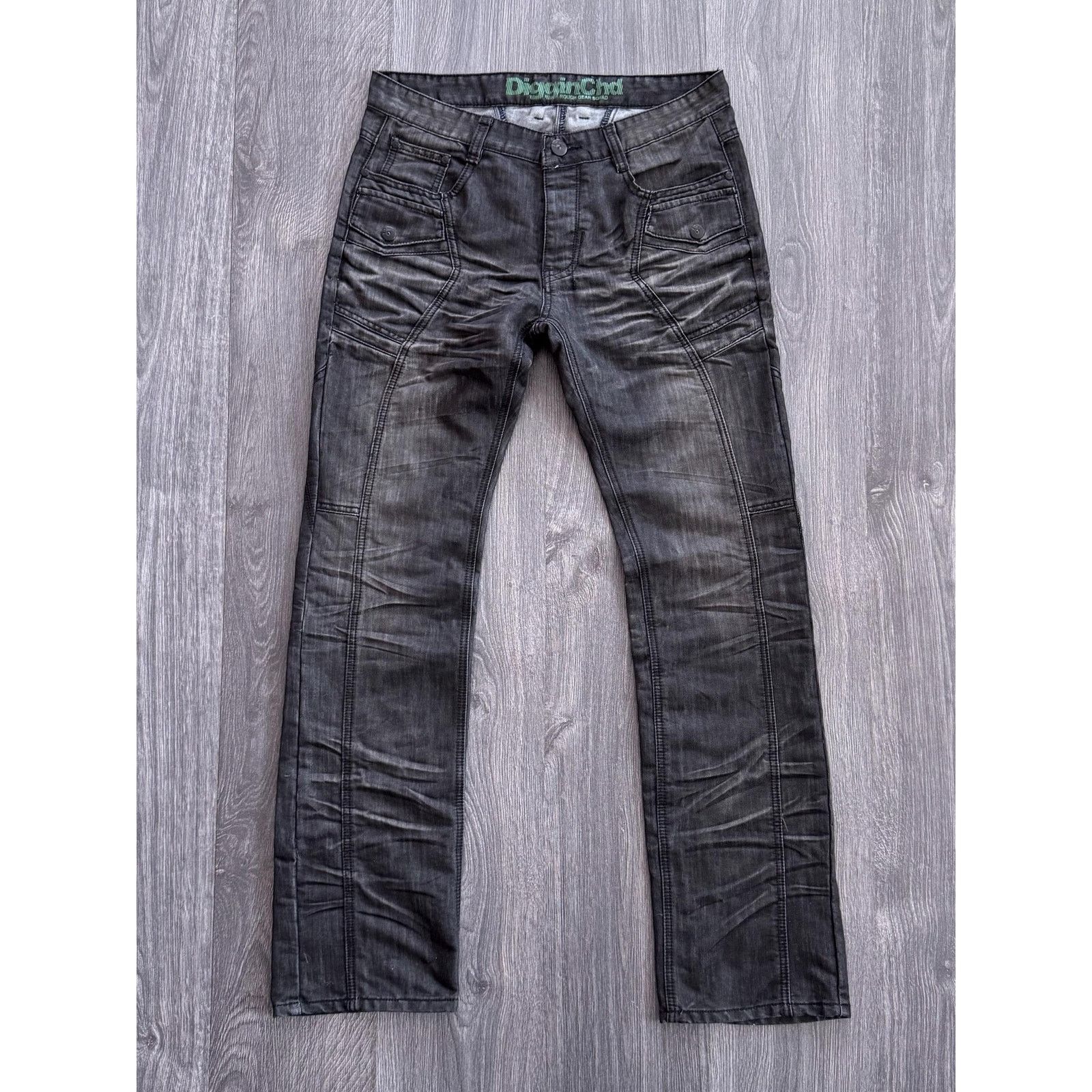 Japanese Brand Y2K Black Avantgarde Washed Crinkled Jeans Size US 33 - 1 Thumbnail
