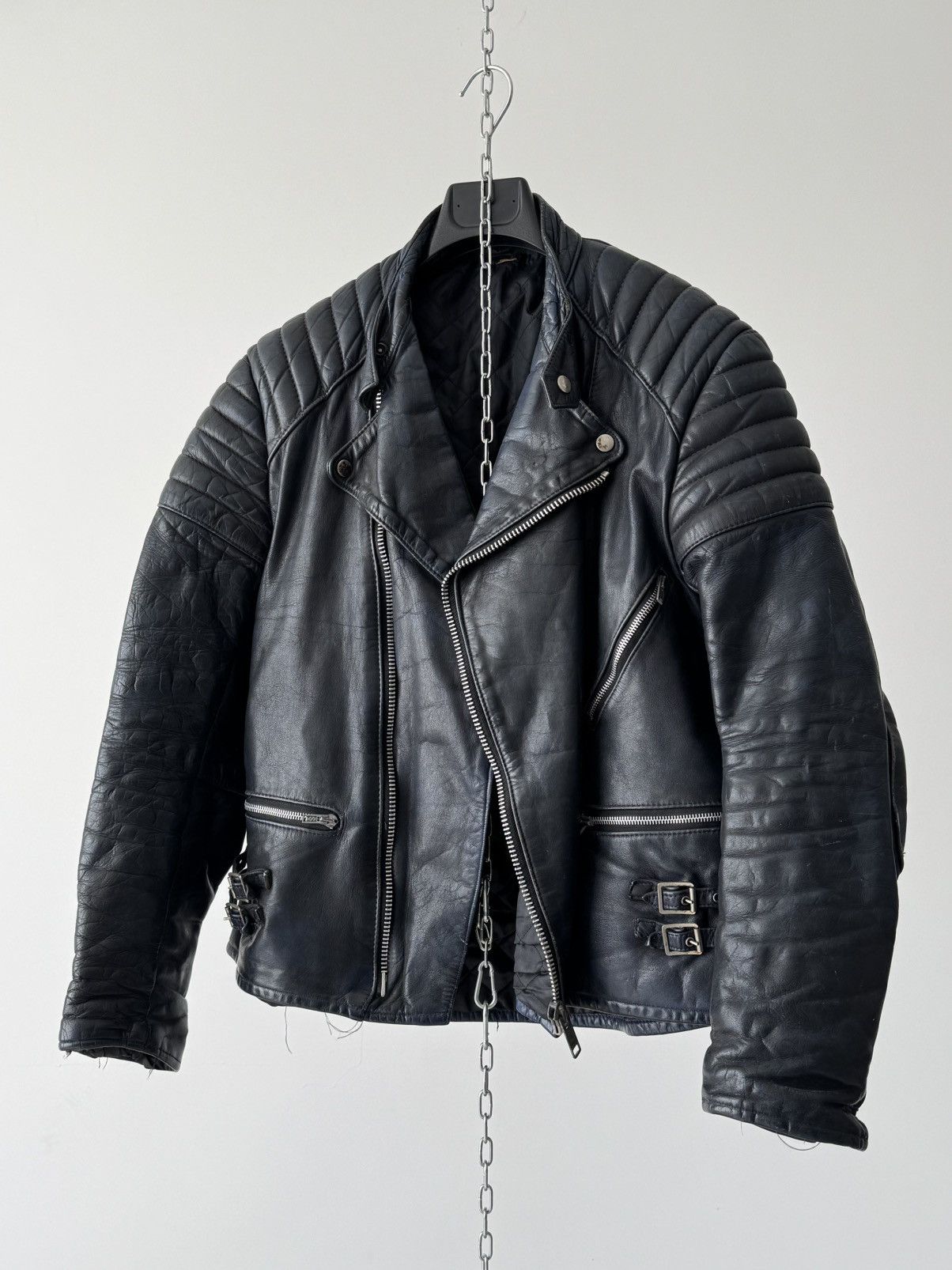 Vintage 1970s Vintage Moto Faded Navy Leather Jacket Size US M / EU 48-50 / 2 - 3 Thumbnail