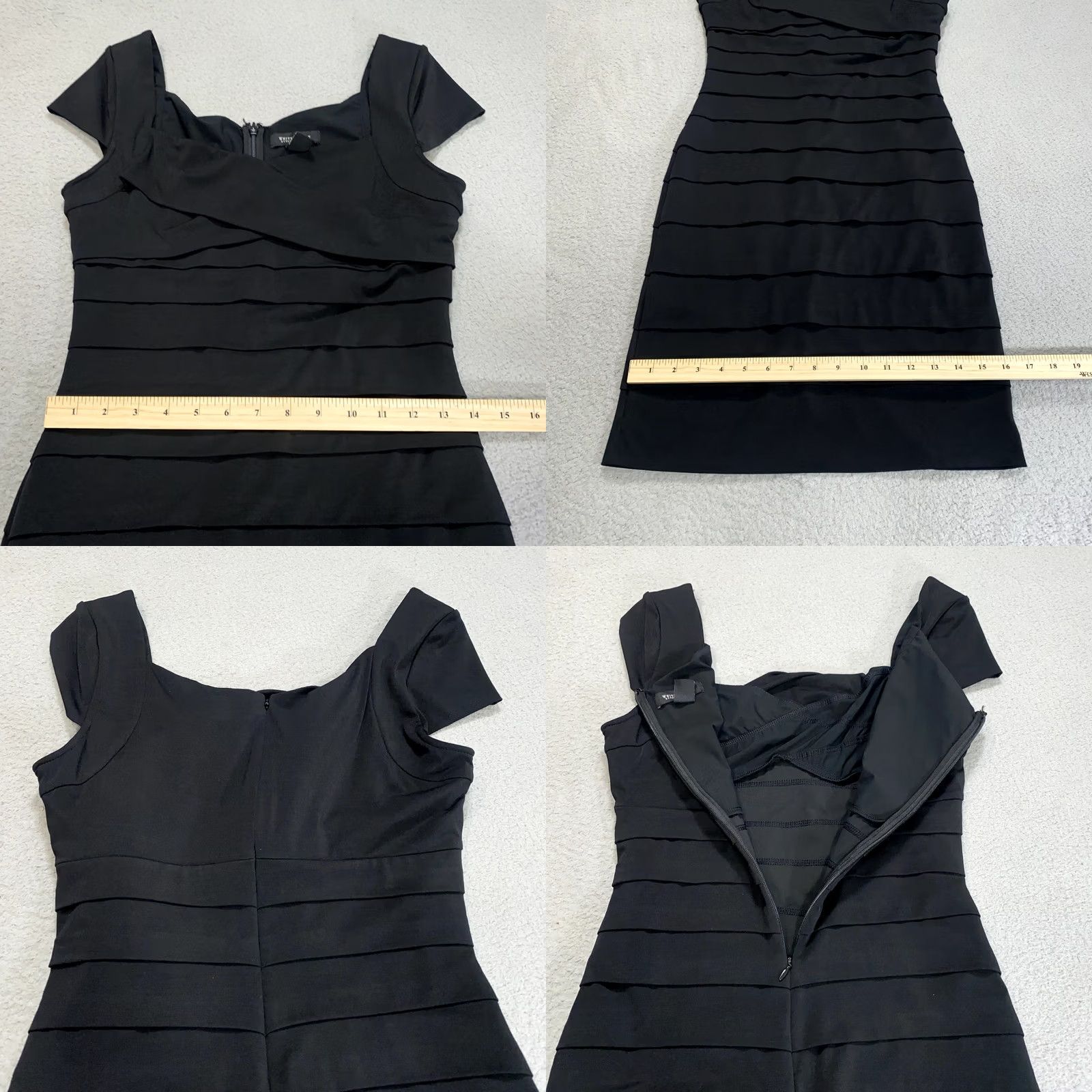 White House Black Market White House Black Market Dress Women 8 Black Tiered Event Cocktail Shutter Cap Sleeve Knee Length Bodycon Formal Night Out Womens 8 Black Size M / US 6-8 / IT 42-44 - 8 Thumbnail
