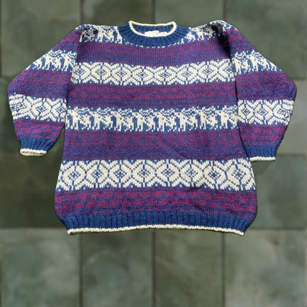 Vintage VINTAGE Striped Mohair Sweater Mens L White 90S Fuzzy Hairy Pullover Sweatshirt Graphic Print Logo Crew Neck Long Sleeve Size US L / EU 52-54 / 3 - 1 Thumbnail