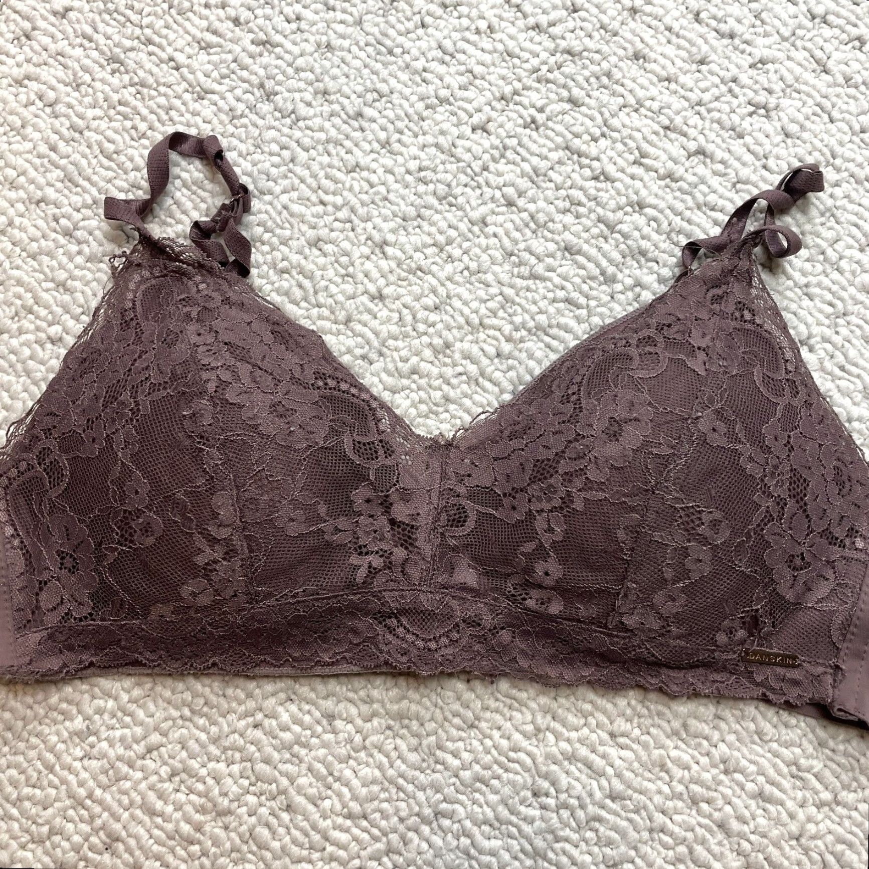 Vintage Danskin Bra Womens 38DD Full Cover Underwired Padded Lace Brown NYLON SPANDEX ELASTANE Regular Solid Cup DD Size ONE SIZE - 8 Thumbnail