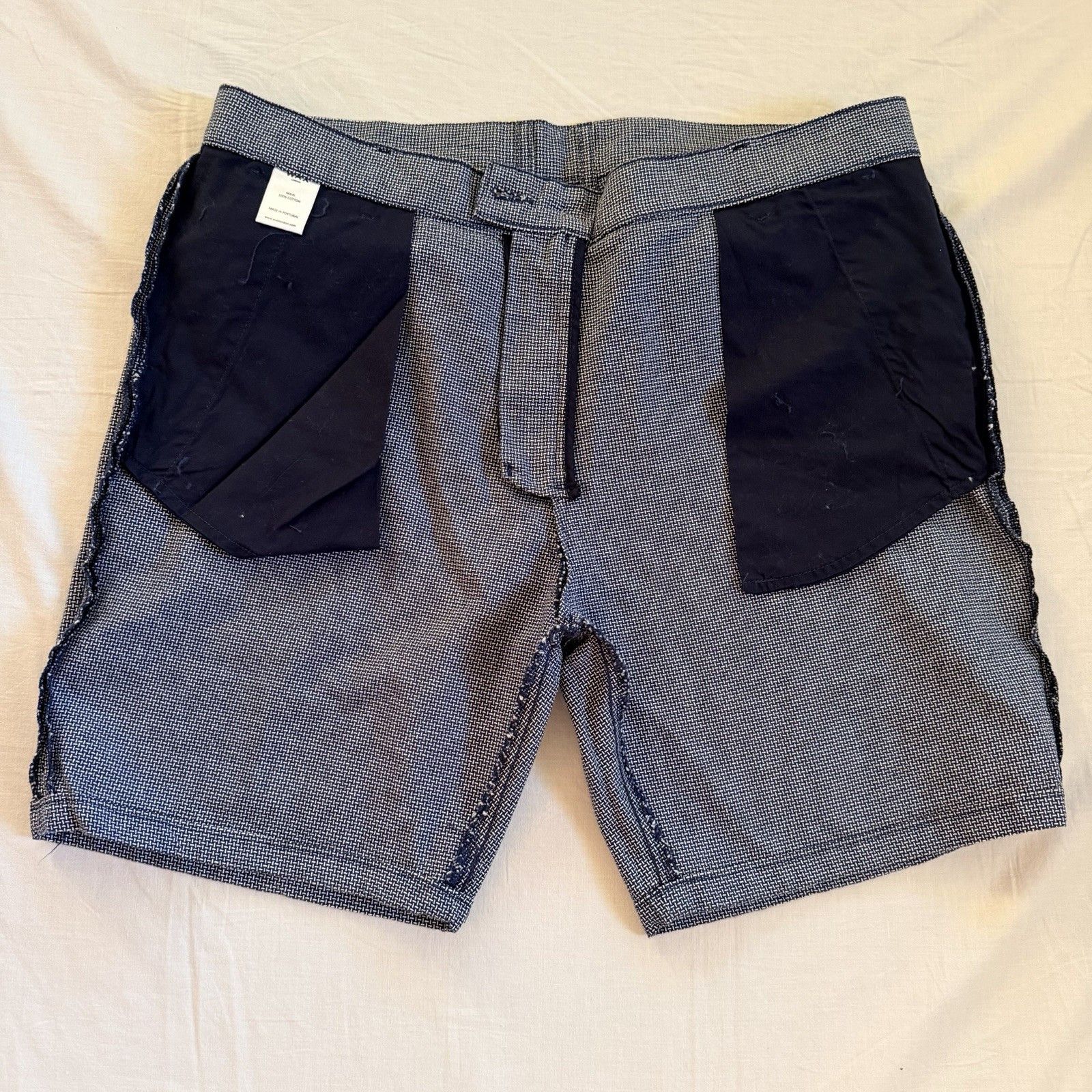 Wax London Wax London Men’s Textured Cotton Shorts Blue White Patterned Size US 38 / EU 54 - 10 Thumbnail