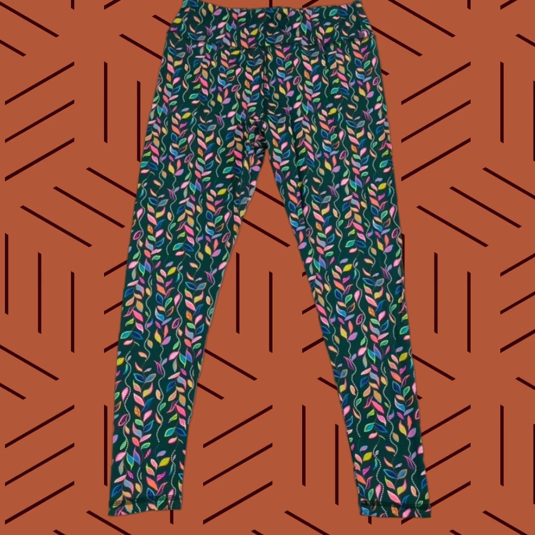Vintage Lulu B Leggings Women Large Green Floral Active Fitness Stretch Walk Womens Size 36" / US 14 / IT 50 - 1 Thumbnail