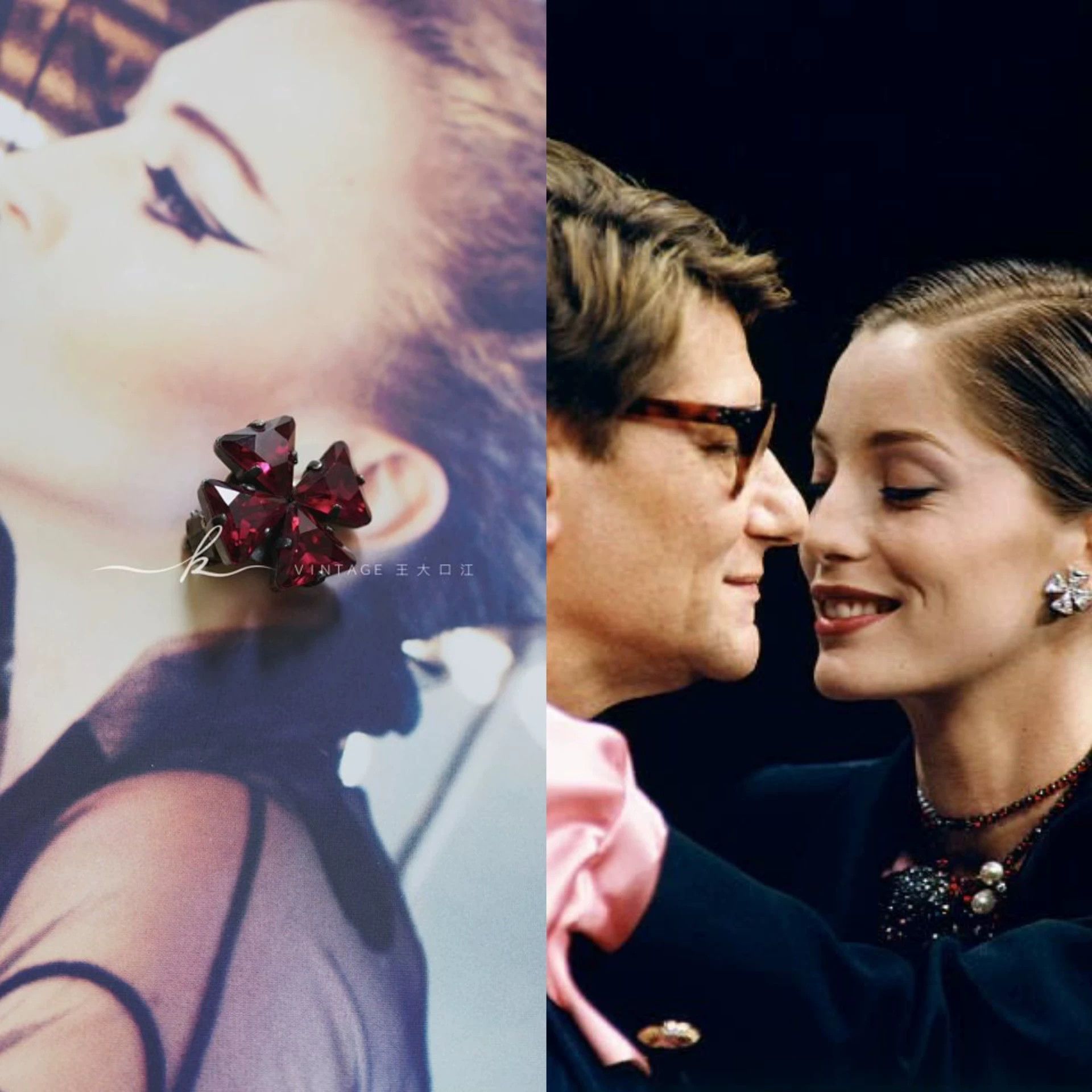 Yves Saint Laurent YSL FW1993 Malta Pomegranate Red Crystal Ear Clips Size ONE SIZE - 1 Thumbnail