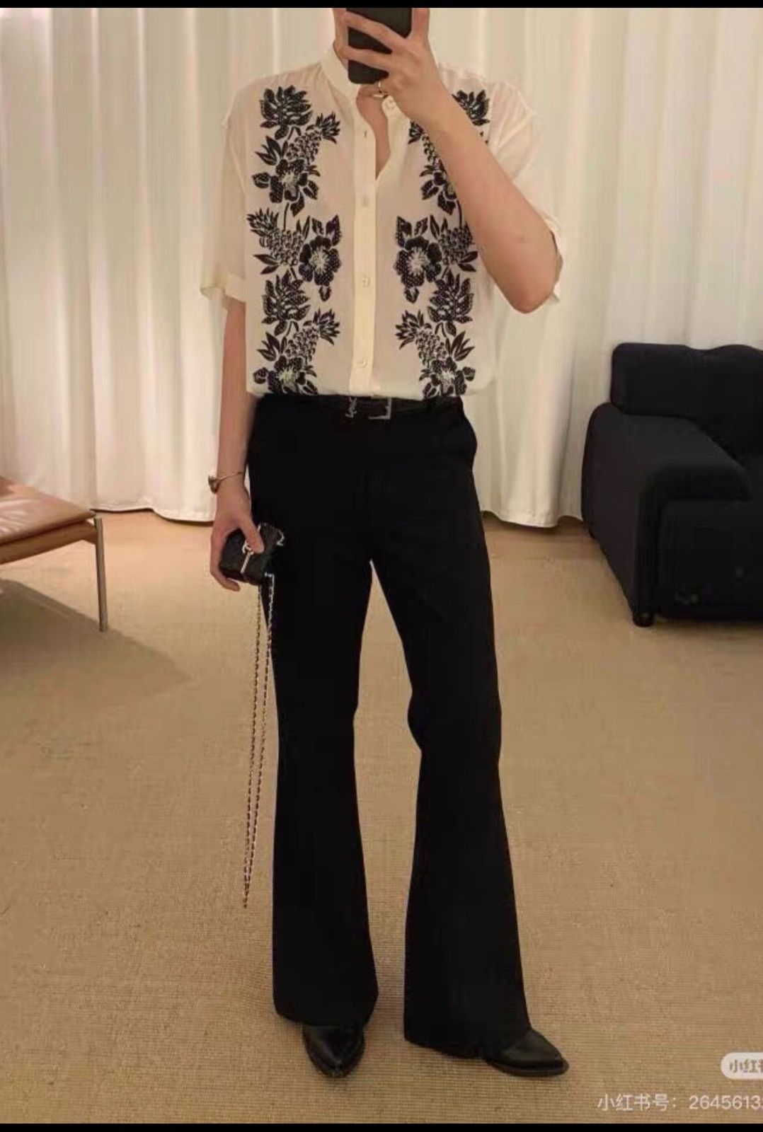 Saint Laurent Paris Saint Laurent SLP 20FW Henry Collar Floral Embroidered Shirt Size US L / EU 52-54 / 3 - 6 Thumbnail