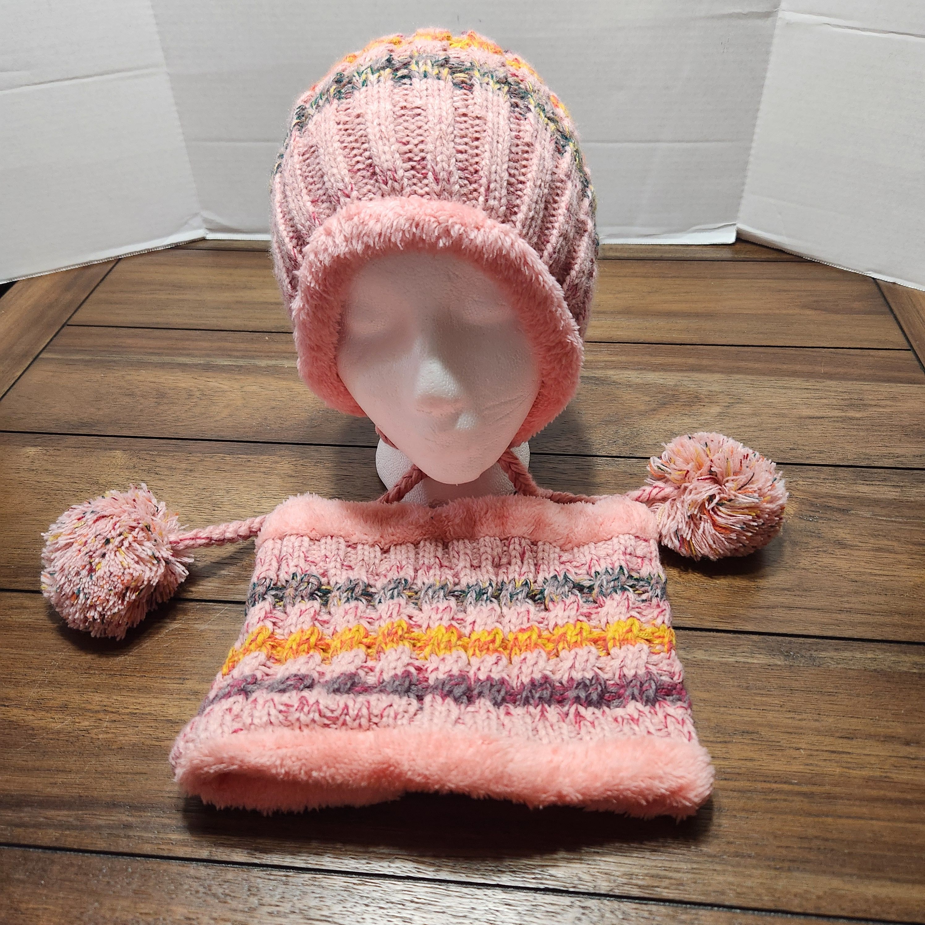 Other Beanie W Pom-Pom Tie String Plus Reversible Neck Warmer Size ONE SIZE - 3 Thumbnail