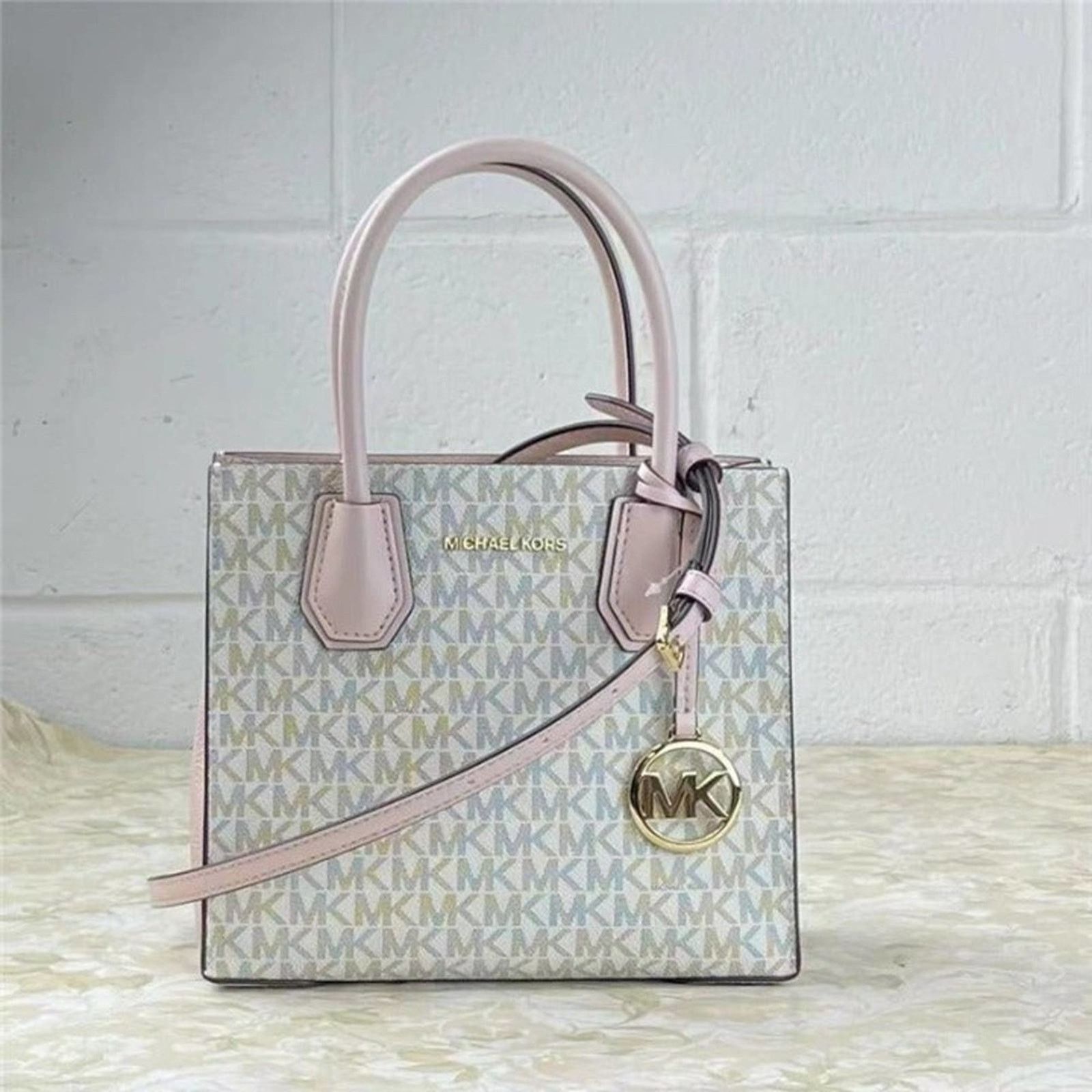 Michael Kors MICHAEL KORS MERCER MD SATCHEL MESSENGER SIG VANILLA PINK Size ONE SIZE - 6 Thumbnail