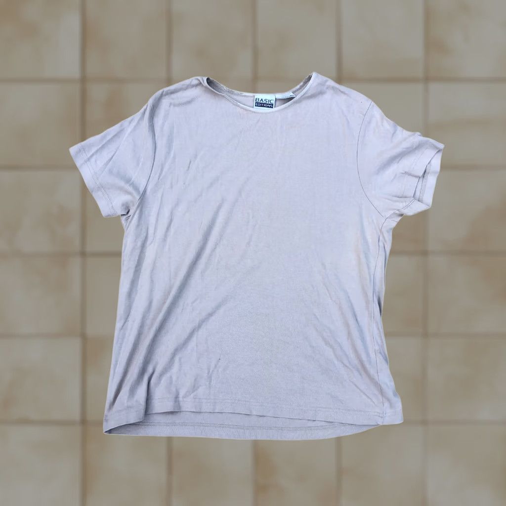 Basic Editions VINTAGE BASIC EDITIONS T Shirt Women's LARGE Short Sleeve Beige 100% Cotton Size L / US 10 / IT 46 - 1 Thumbnail