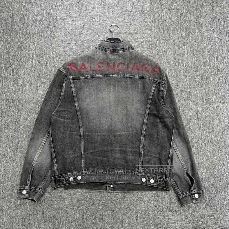 Balenciaga Balenciaga Red Print Washed Denim Jacket. Size US S / EU 44-46 / 1 - 5 Thumbnail