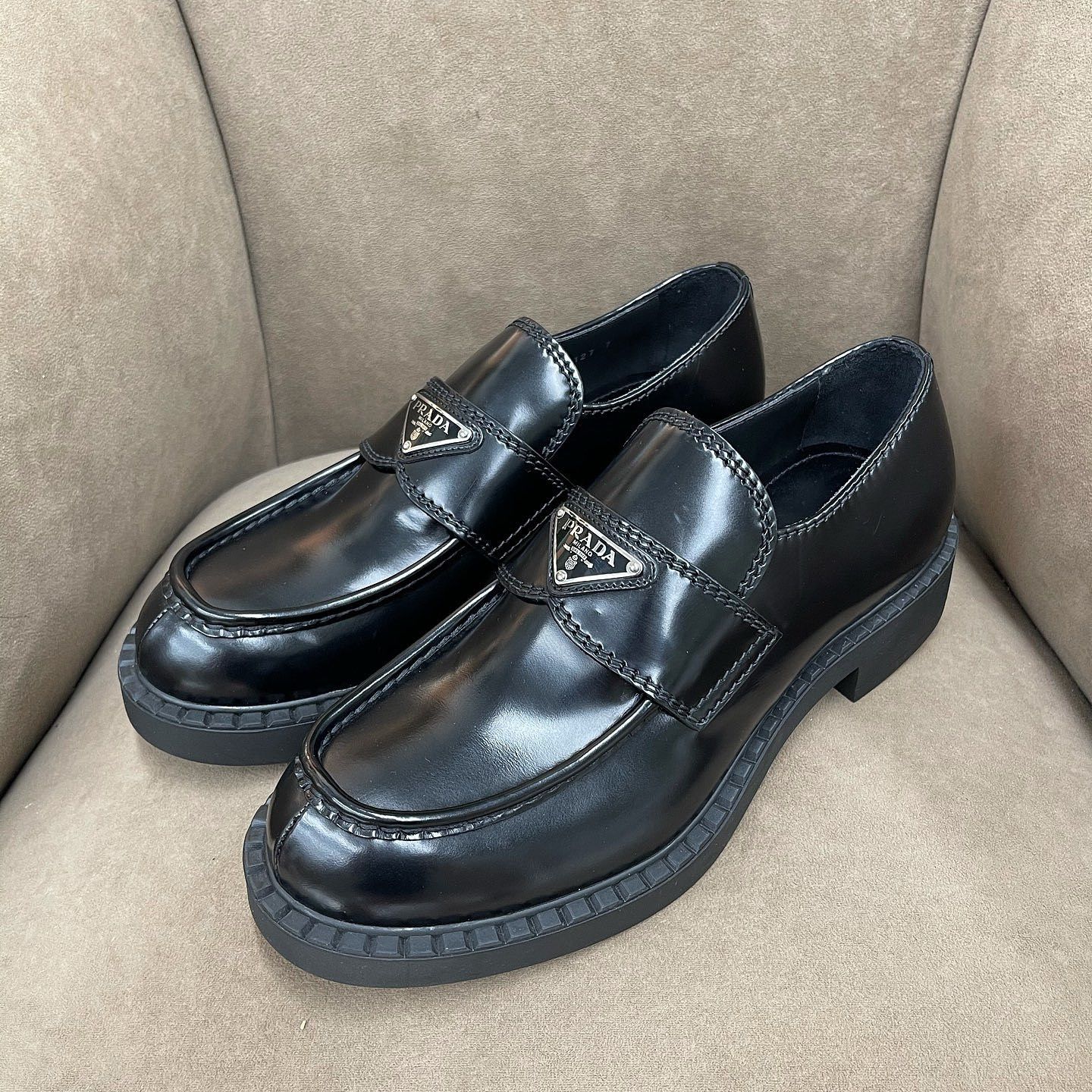 Prada Prada Chocolate Brushed Leather Loafers US 8 Size US 8 / EU 41 - 1 Thumbnail