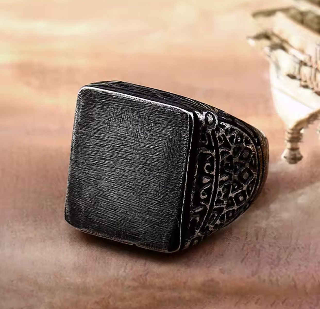 Other Vintage Black Brushed Pattern Stainless Steel Mens Ring Size ONE SIZE - 5 Thumbnail
