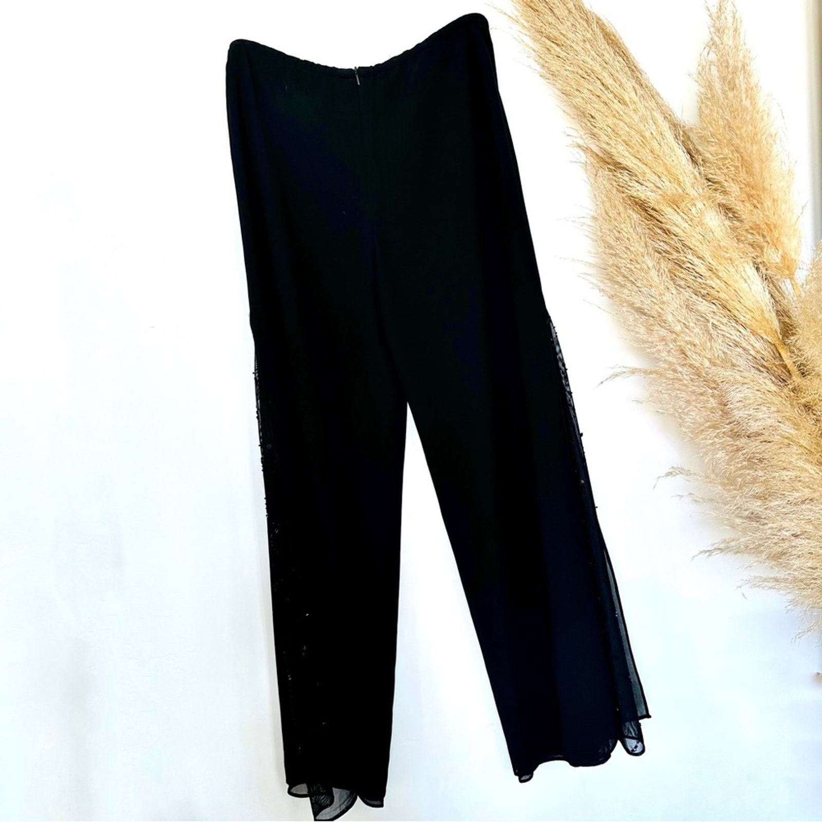 Vintage VINTAGE Black Sheer Beaded Sequins High Rise Wide Leg Pants Size 30" / US 8 / IT 44 - 9 Thumbnail
