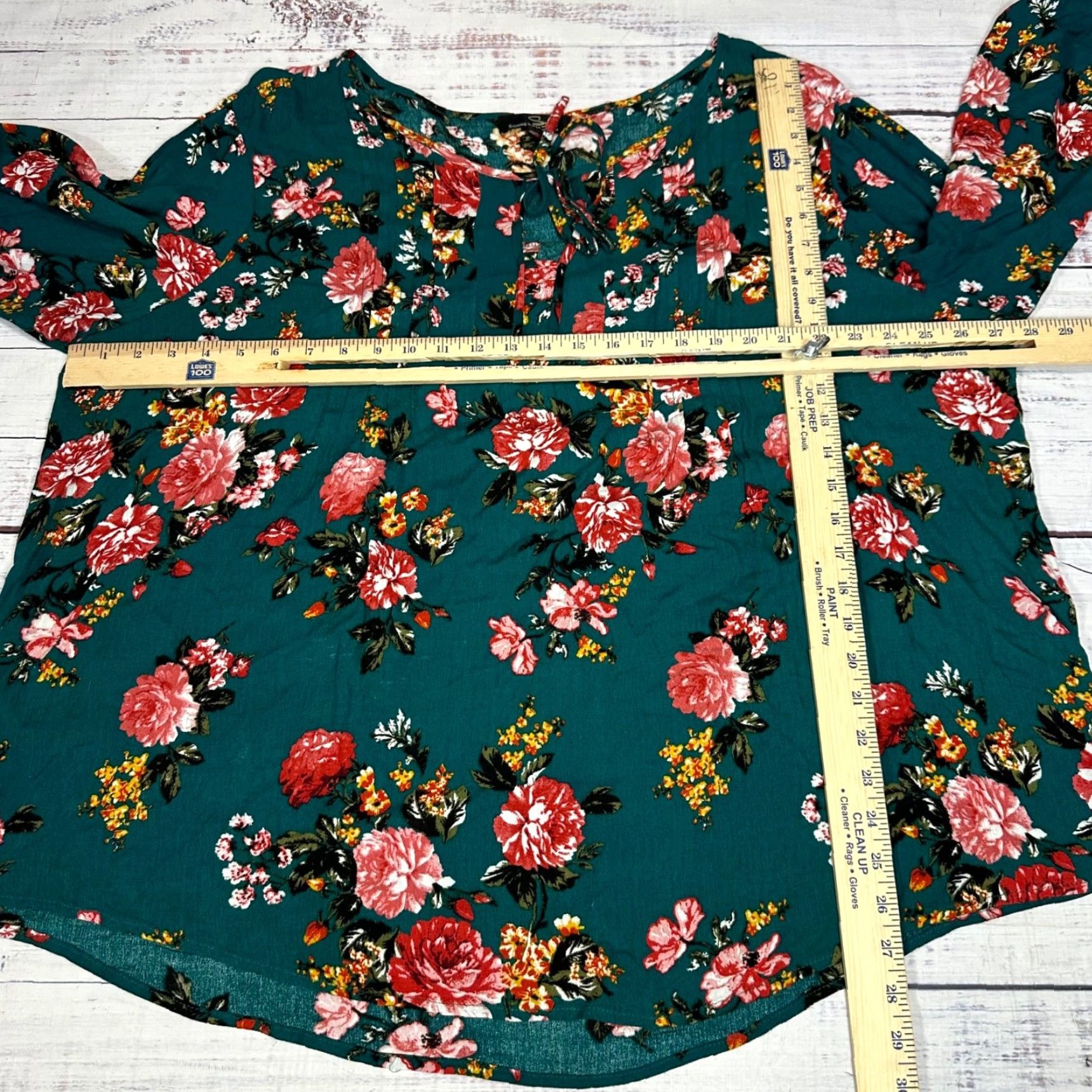 Vintage Suzanne Betro Womens Blouse Long Sleeve Floral Green 3X Keyhole Tie Roll Tab Shirt Plus Size Size XXL / US 16-18 / IT 52-54 - 2 Thumbnail