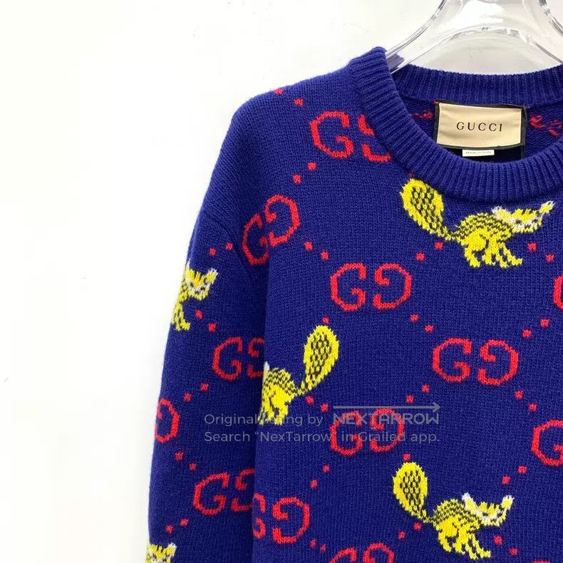 Gucci Gucci Dark blue logo jacquad printed wool round-neck long- Size US XS / EU 42 / 0 - 3 Thumbnail