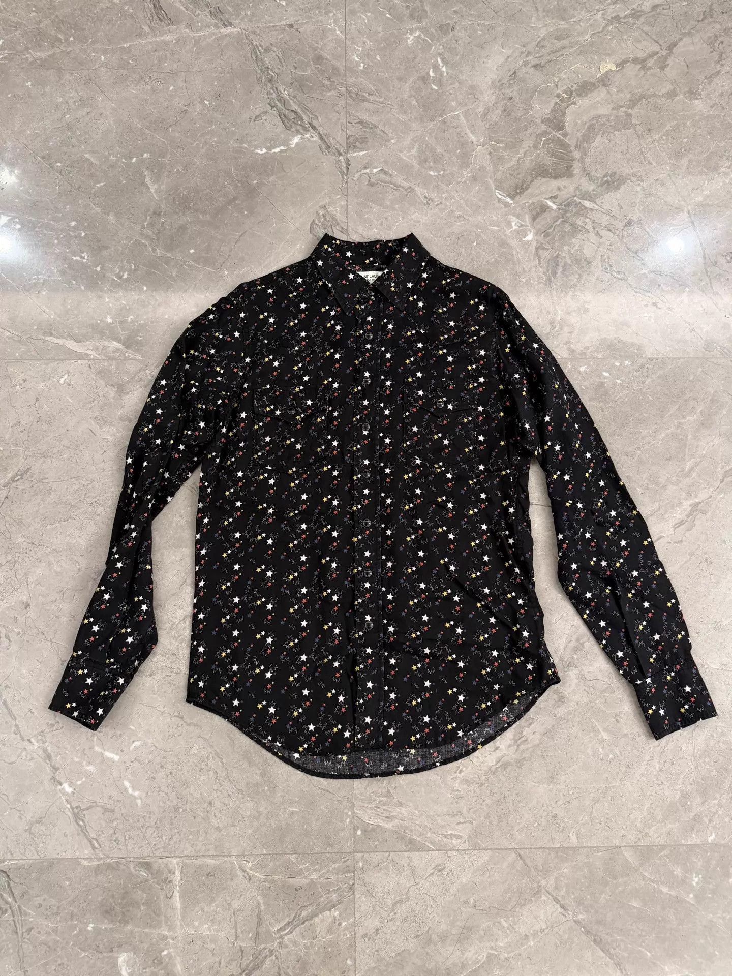 Saint Laurent Paris Black Star Print Long Sleeve Button-Up Shirt Size US S / EU 44-46 / 1 - 1 Thumbnail