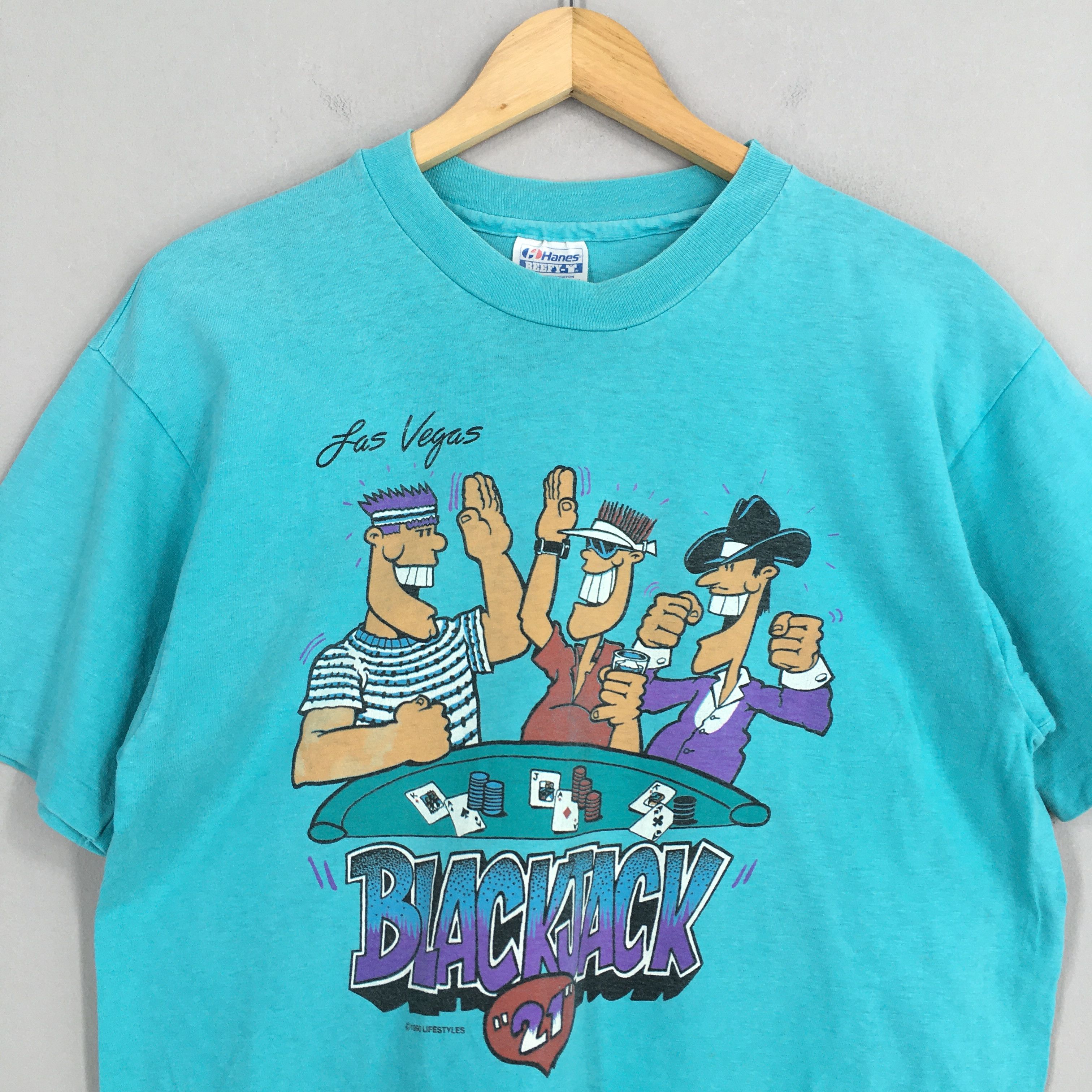 Vintage Vintage 90's Las Vegas Blackjack T shirt Large Size US L / EU 52-54 / 3 - 2 Thumbnail