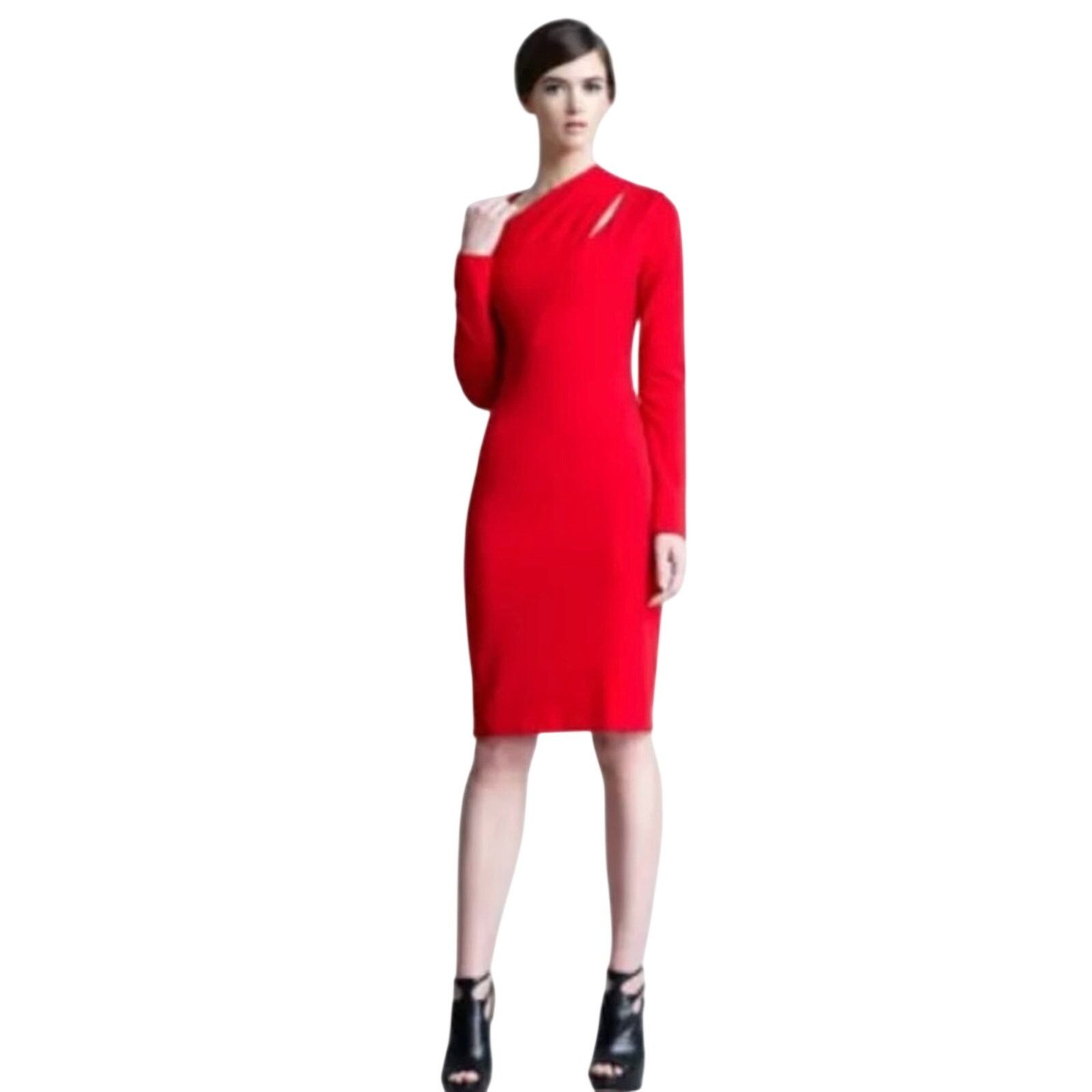 Escada Escada Red Neck Cut Out Sheath Dress Designer Size 38 Size L / US 10 / IT 46 - 5 Thumbnail