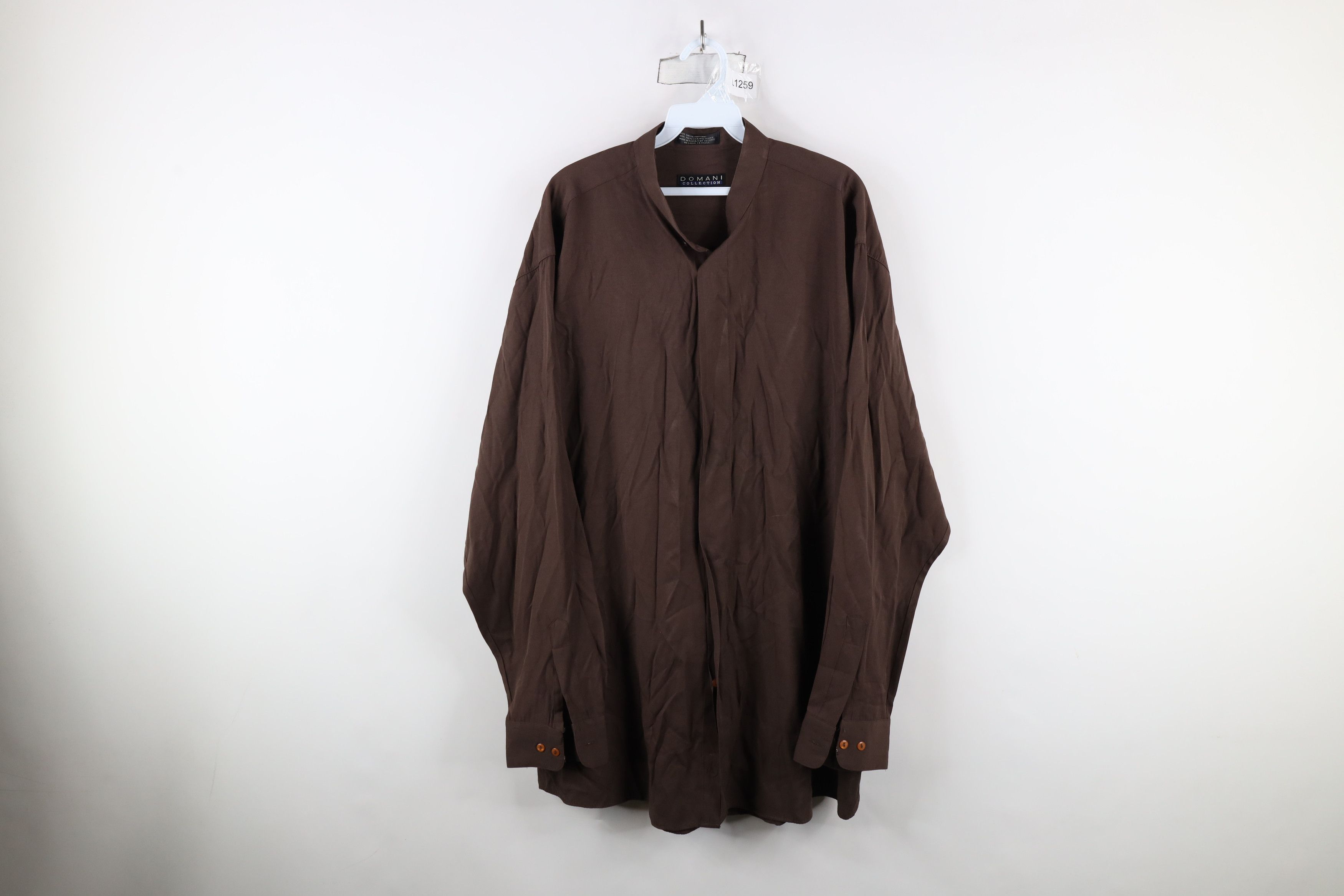 Vintage Vintage 90s Streetwear Blank Band Collar Button Shirt Brown Size US XL / EU 56 / 4 - 1 Thumbnail