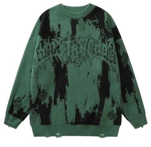 image of Vintage Hip Hop Ripped Sweaters Grunge in Green, Men's (Size Large)