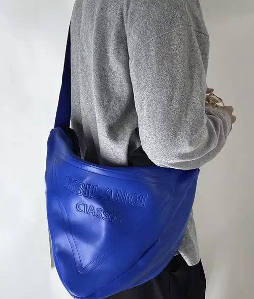 image of Fashion Hip Hop Triangle Pu Leather Shoulder Messenger Bag in Blue, Men's