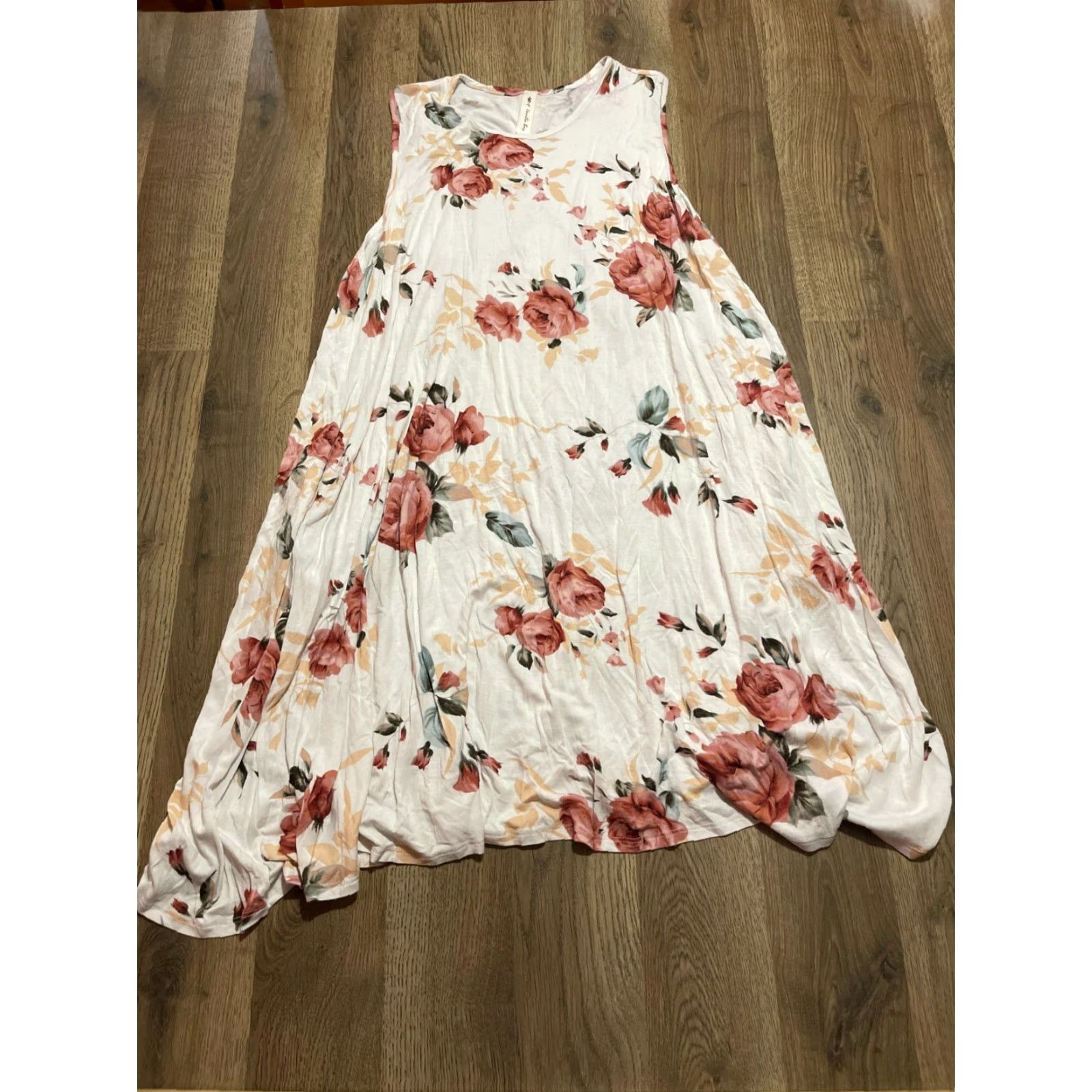 Vintage Vanilla Bay Dress Women's Medium A-Line Knee Length Pink Floral Sleeveless Pockets Casual Vintage No Size M / US 6-8 / IT 42-44 - 2 Thumbnail