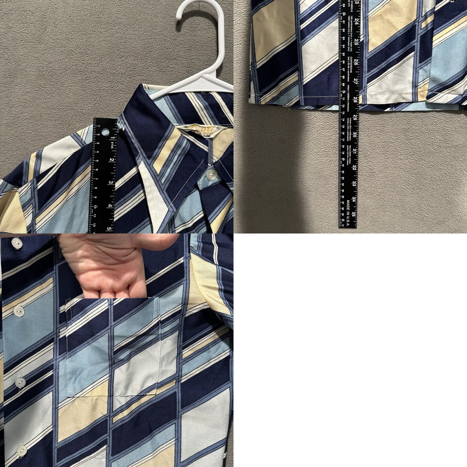 Vintage VTG Capri West Townline Shirt Mens Large Blue Geometric Dagger Disco Rave 70s Size US L / EU 52-54 / 3 - 8 Thumbnail