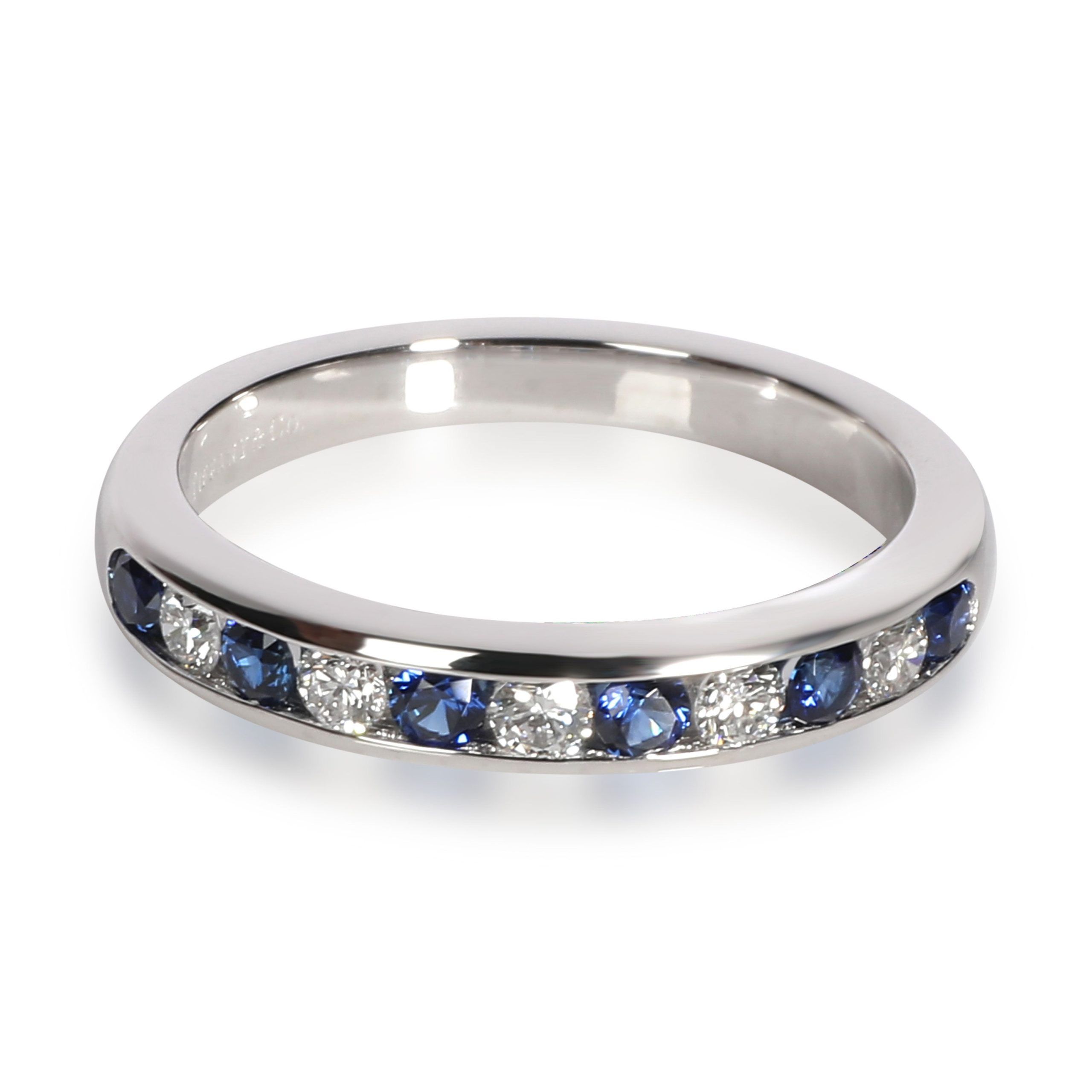 image of Tiffany Co Tiffany Diamond And Sapphire Wedding Band In Platinum 0.17 Ctw in Silver, Women's