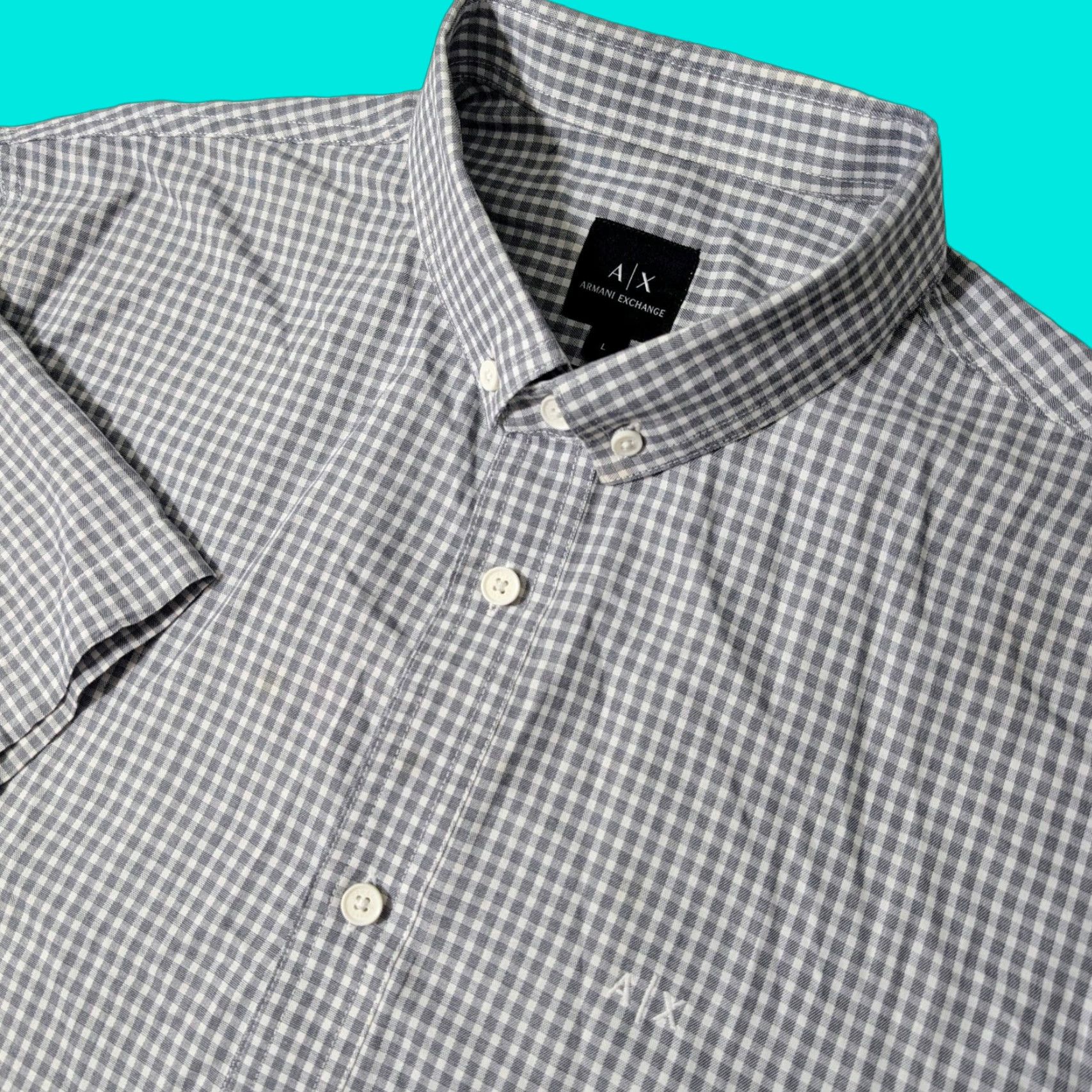 Armani Exchange Armani Exchange Button Down Mens L Grey Gingham Check S/S Regular Fit lightweigh Size US L / EU 52-54 / 3 - 1 Thumbnail
