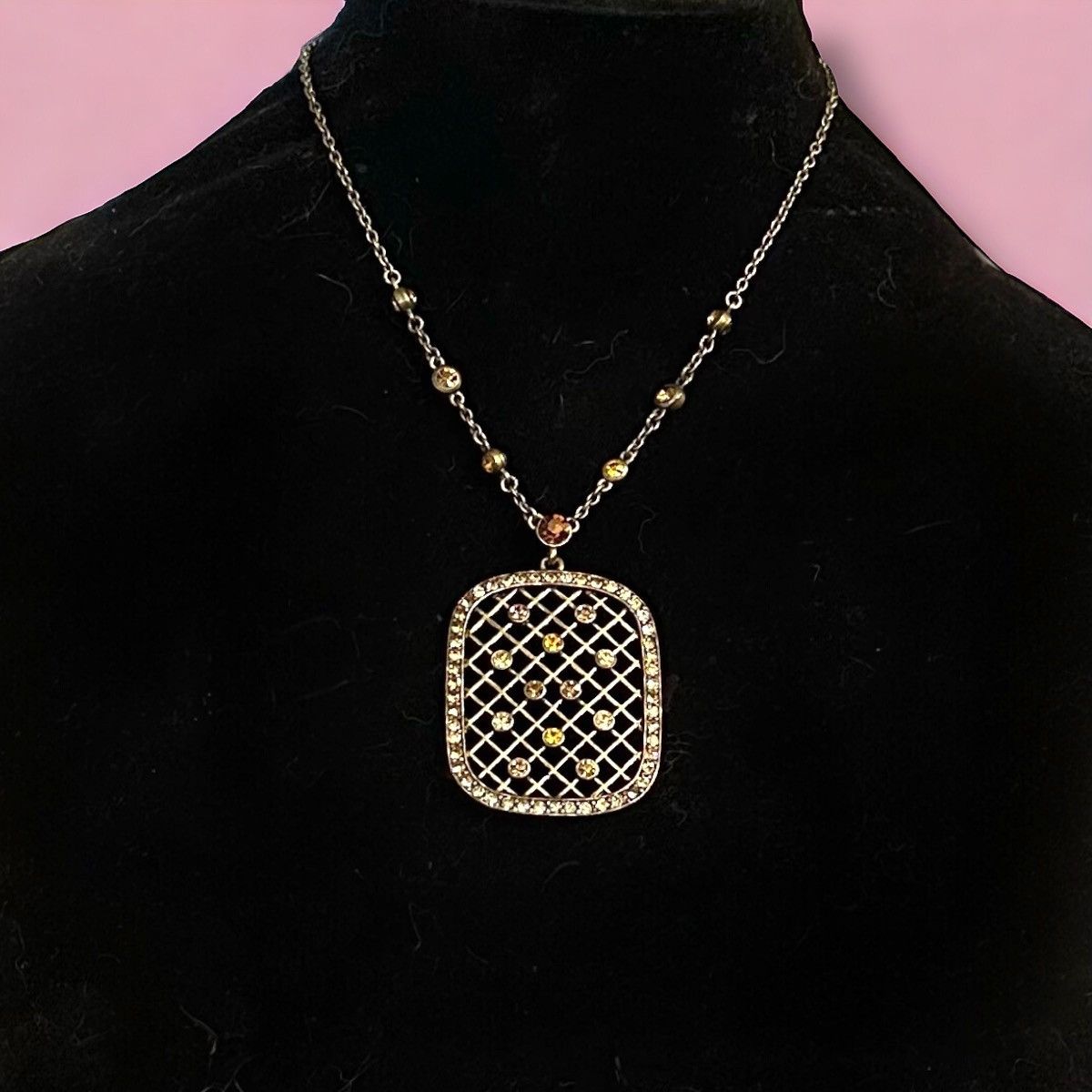 Other You and I bronze rhinestone square mesh pendant necklace Size ONE SIZE - 1 Thumbnail