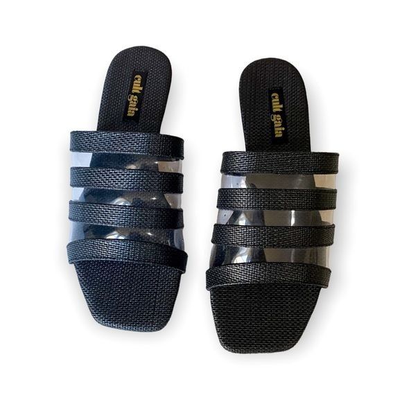 image of New In Box, Cult Gaia Sarelle Flat Sandals, Black, Size 37Eu, Women's